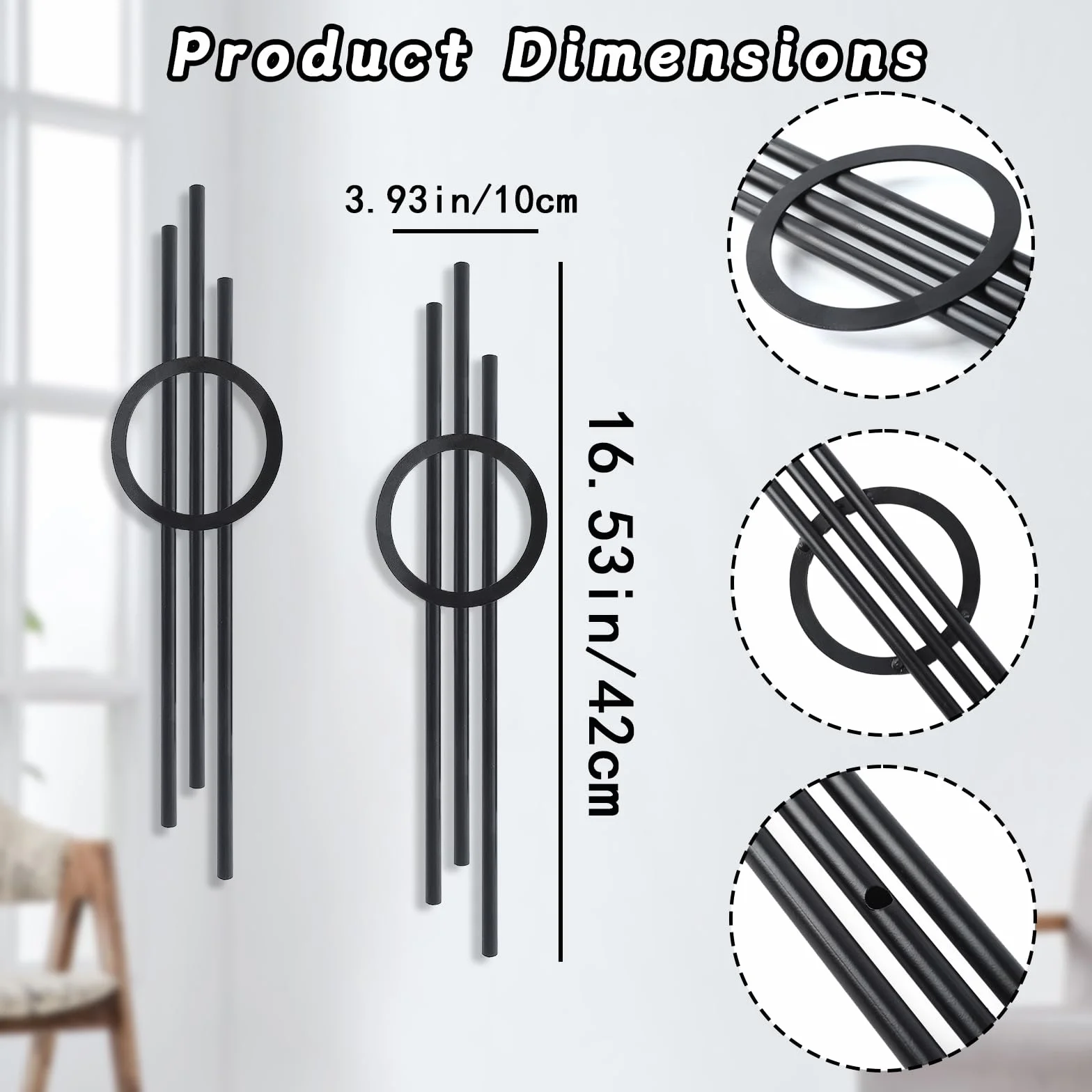 YiYa décoration murale en métal géométrique noir 2 pièces pour salon chambre