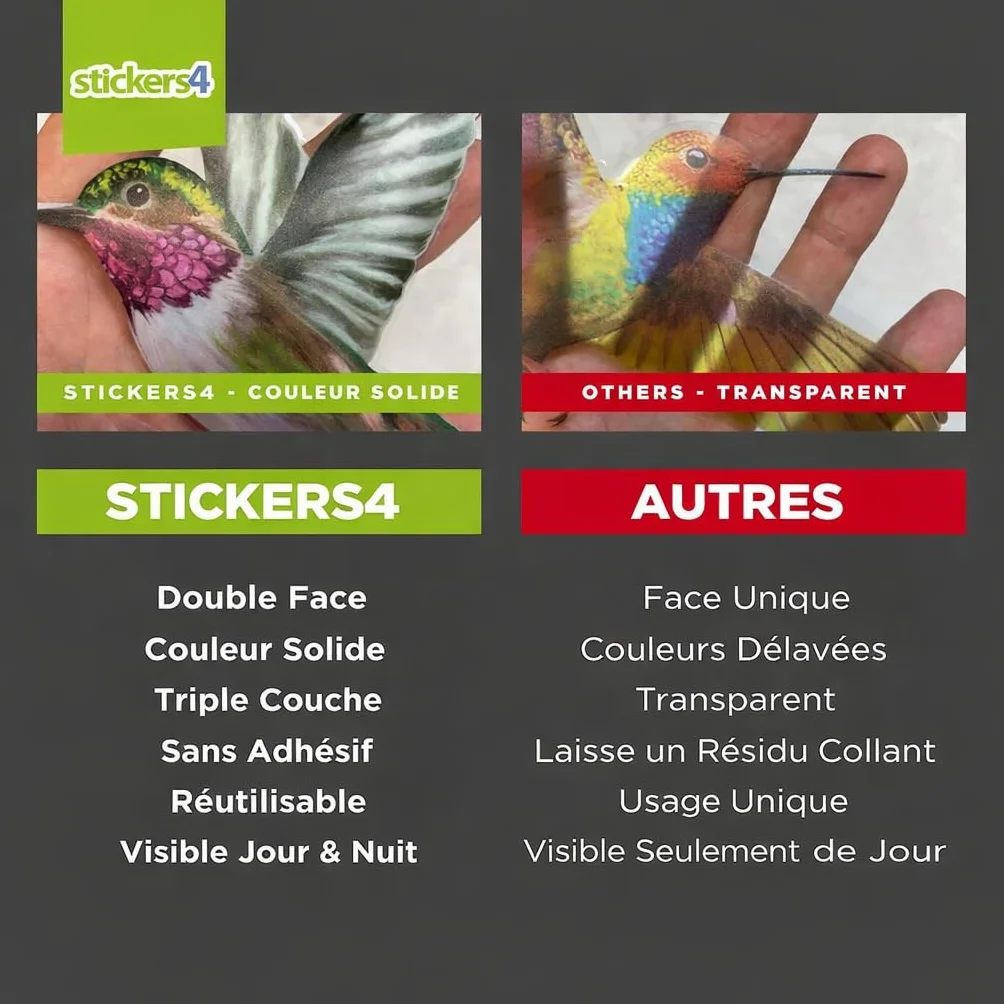 Autocollants Fenêtre Colibri 8 pièces Anti Collision Oiseaux