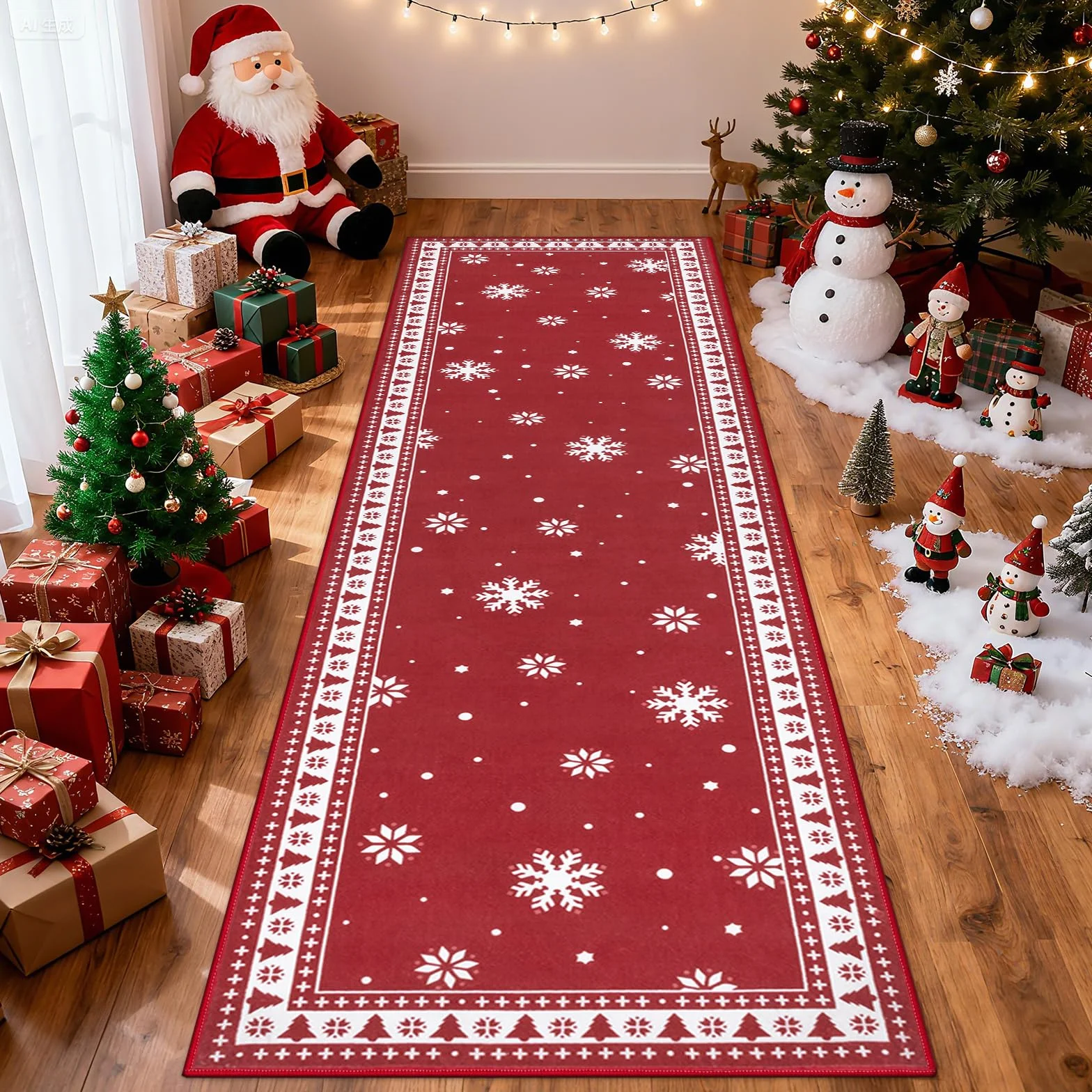 Enyhom Tapis Couloir Long de Noël 80 x 300 cm, Moelleux Tapis de Cuisine Antidérapant et Lavable en Machine, Absorbant Facile à Nettoyer Tapis de Passage pour Couloir, Entree, Chambre à Coucher, Salon