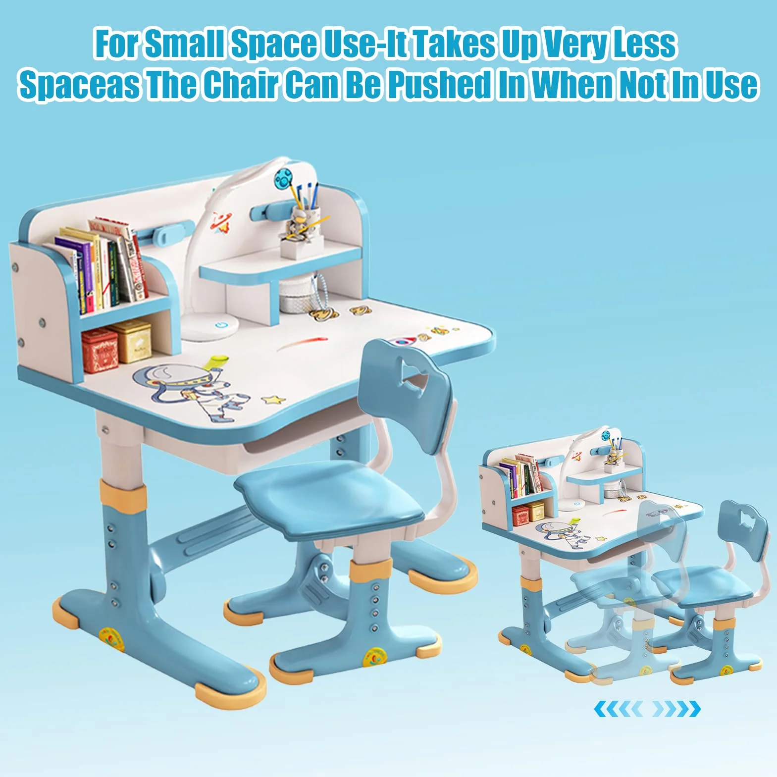 Bureau avec chaise pour enfants de 3 à 12 ans, réglable en hauteur, bureau fonctionnel et ensemble chaise – Panneau dense, distance dorée, séparation scientifique, école pour enfants