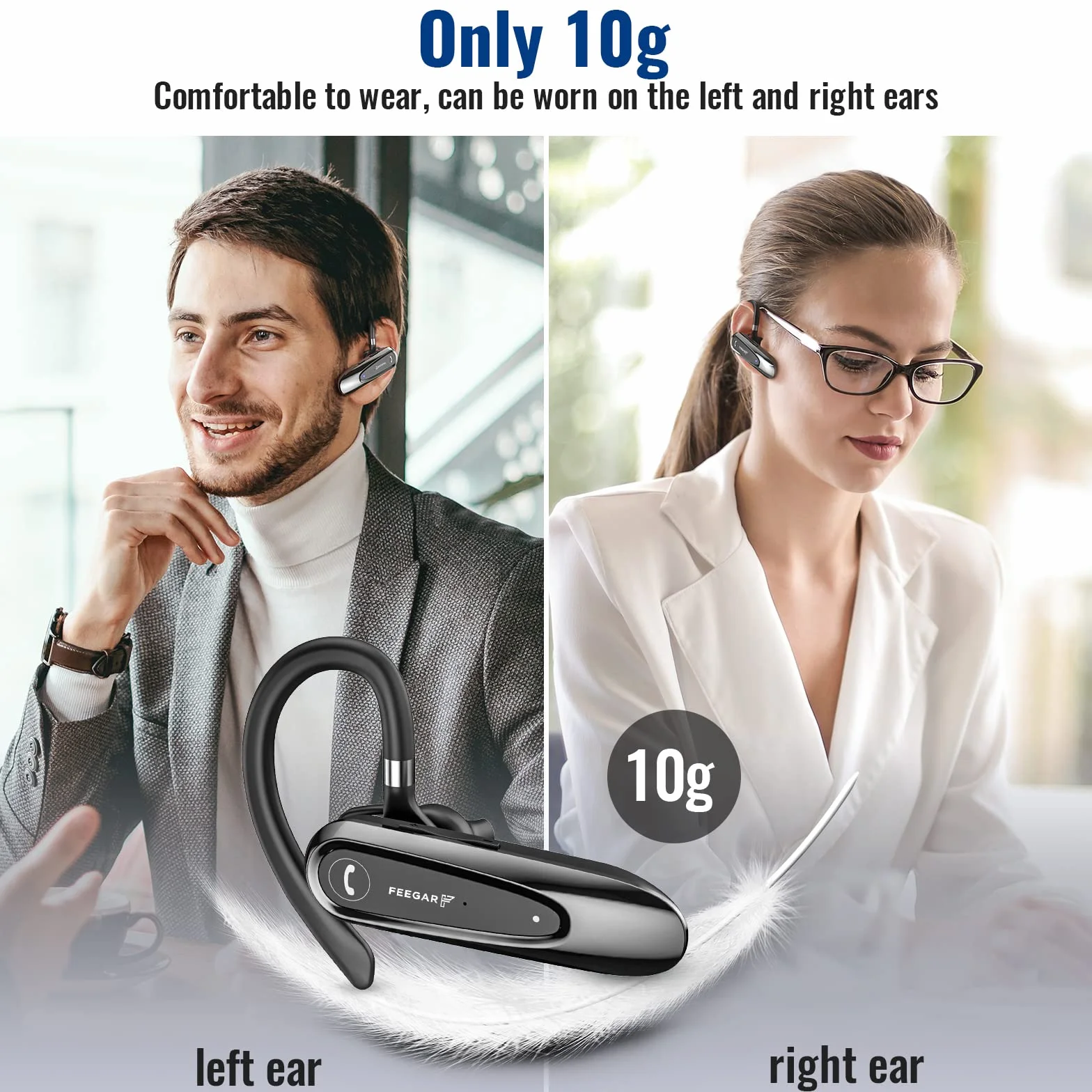 Feegar BF400 PRO Zestaw słuchawkowy Bluetooth 5.0 CSR Słuchawka Bluetooth Czas rozmowy 30h Mikrofon HD Multipoint Automatyczne parowanie Technologia redukcji szumów CVC 8.0 ENC DPS