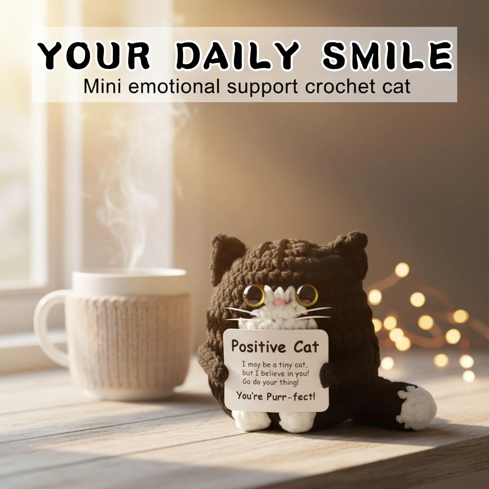 Porte-Bonheur au Crochet Chat Positif dans Boîte Cadeau Noire