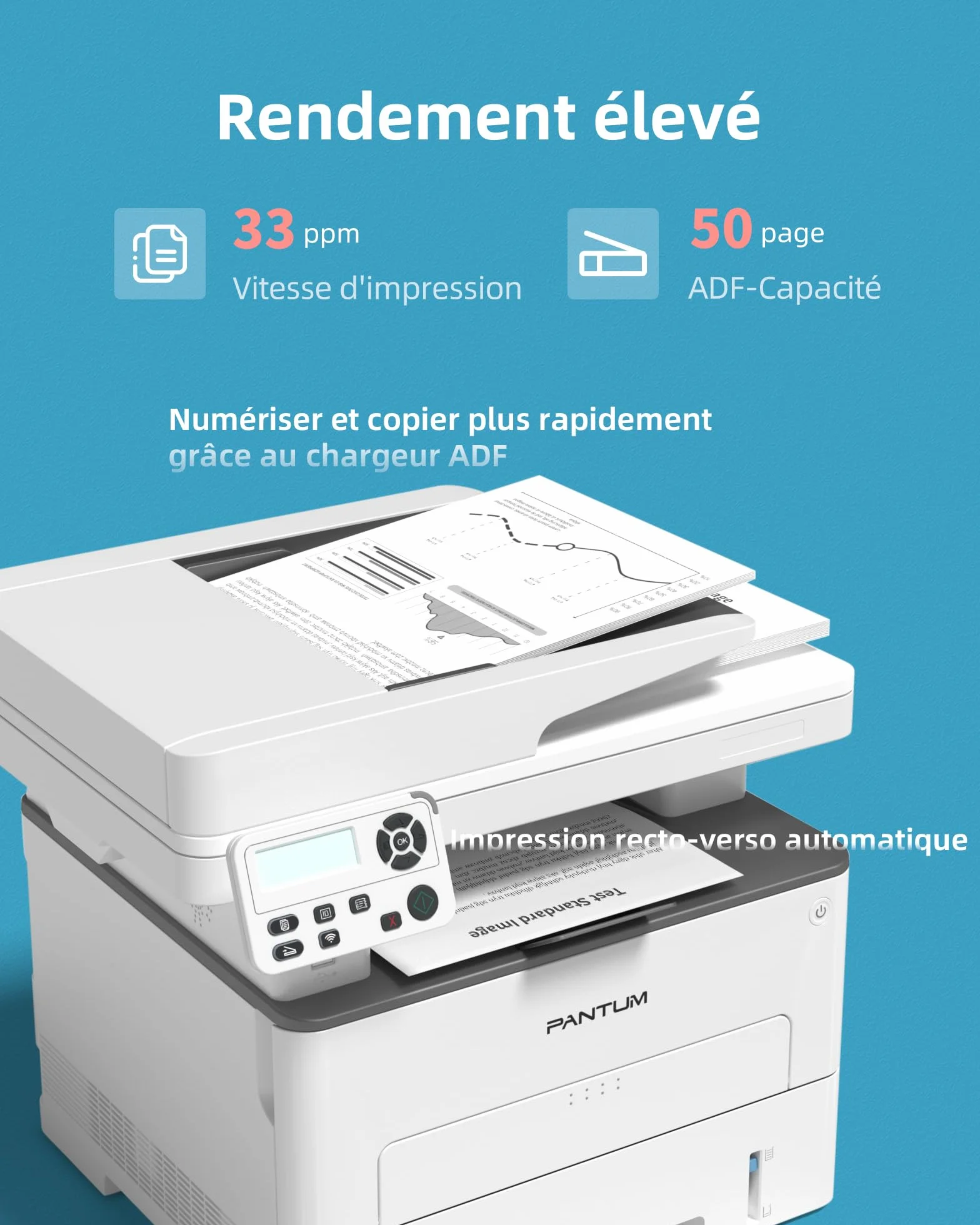 PANTUM M7108DW Imprimante Laser Multifonction Noir et Blanc, Impression Recto-Verso Automatique, WiFi, 33 ppm