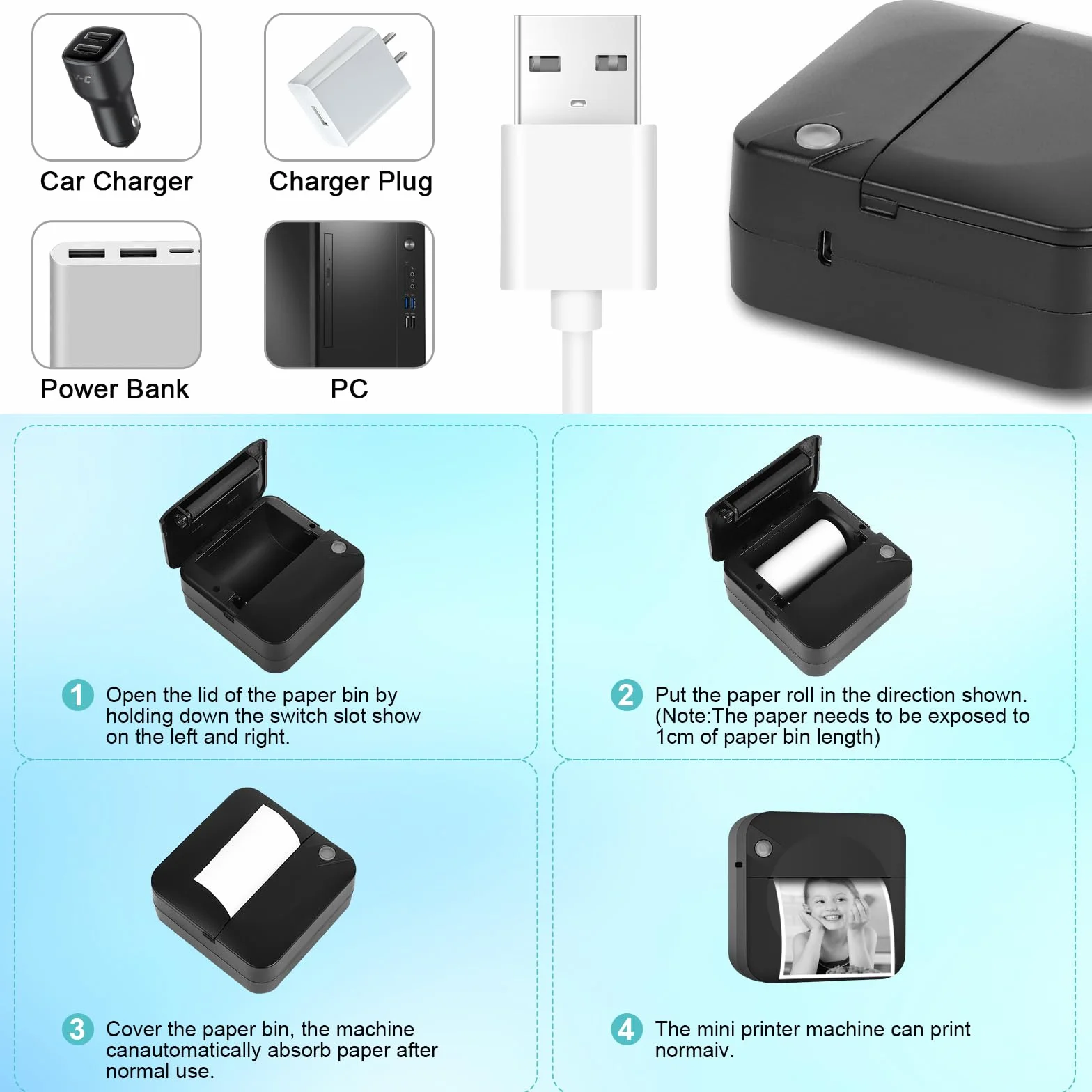Imprimante Photo Portable Sans Fil Mini Instantané Thermique Mobile