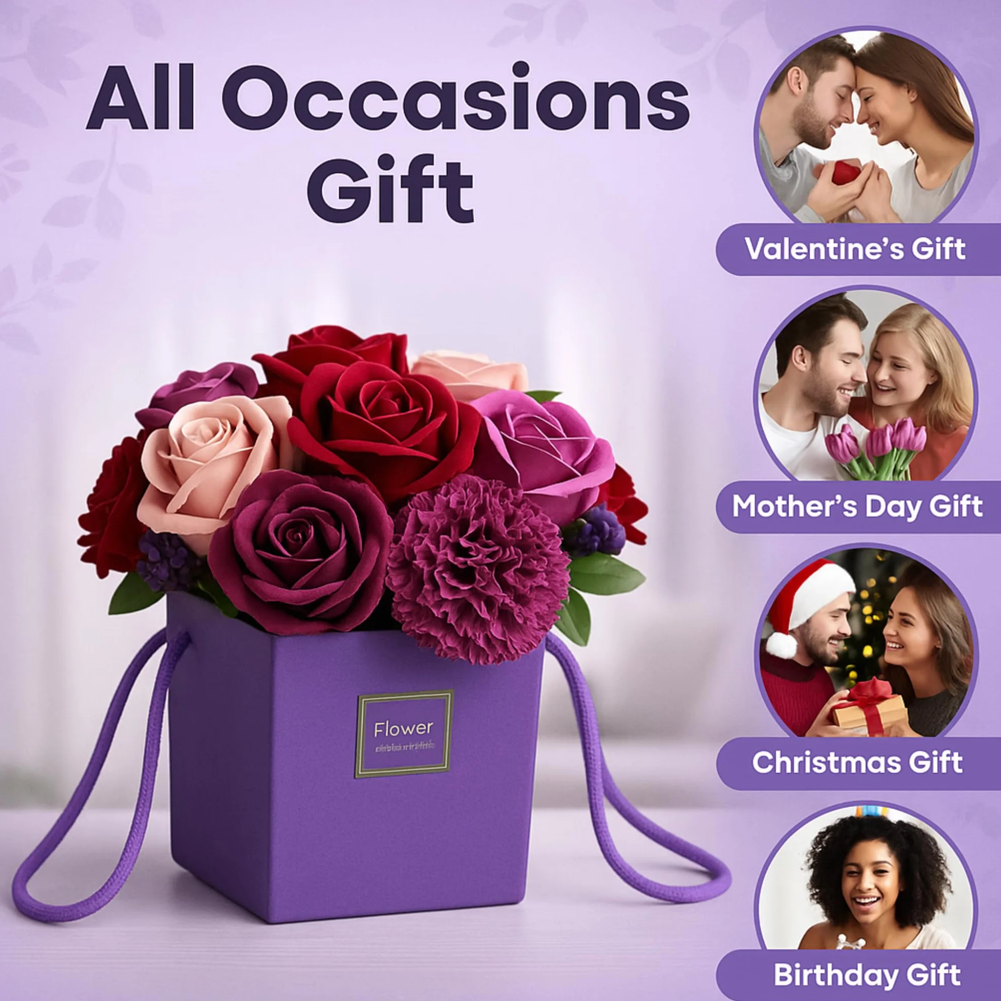 Bouquet de Fleurs de Savon Violet pour Fête des Mères et Saint-Valentin