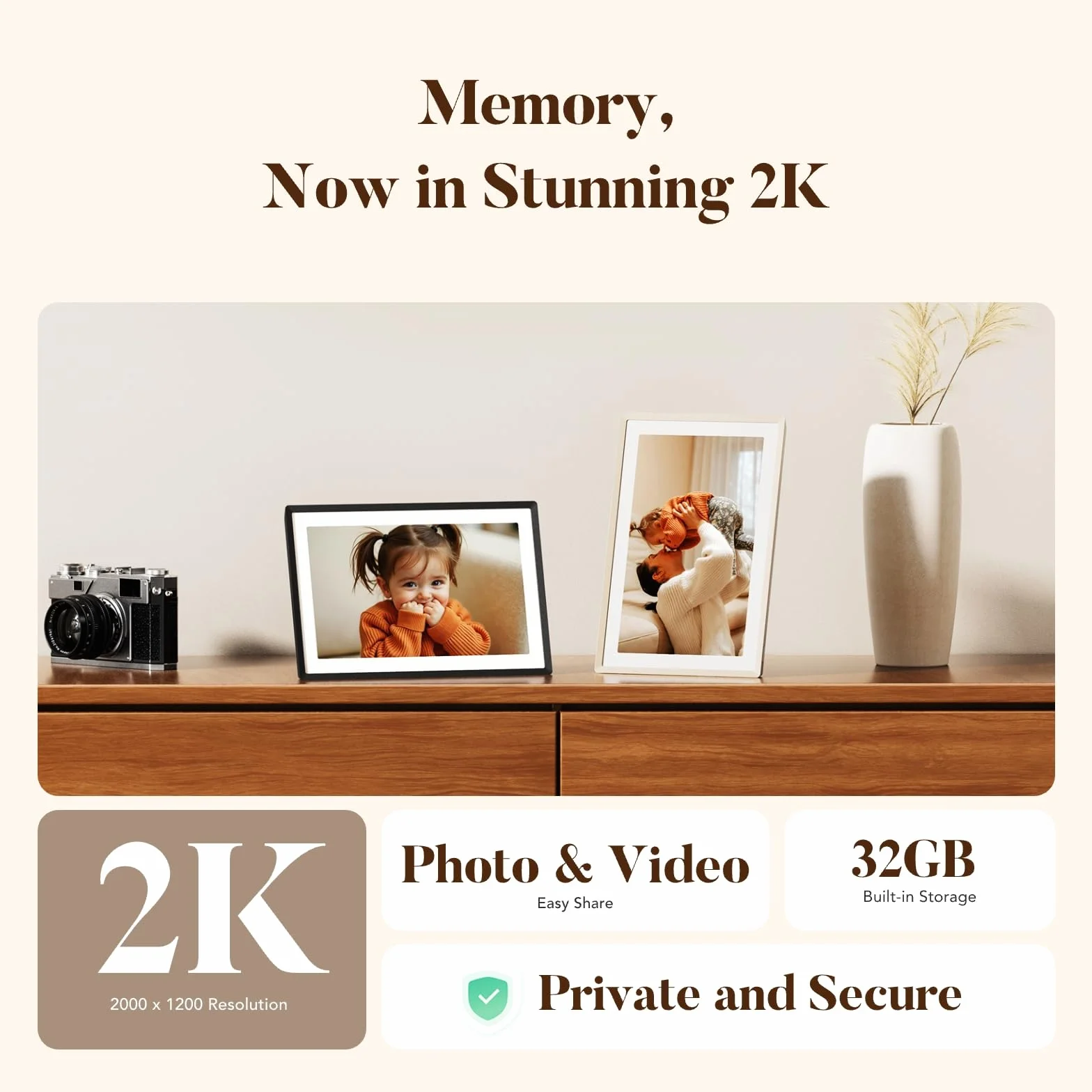 pexar by Lexar 2K cyfrowa ramka, 11-calowy ekran dotykowy IPS, cyfrowa ramka Wi-Fi 32 GB do domu, prezenty, udostępnianie zdjęć/wideo za pomocą aplikacji Frameo
