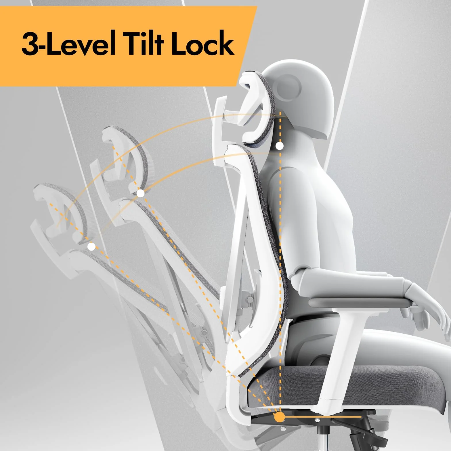 HOLLUDLE Chaise de Bureau Ergonomique Support Lombaire 3D Accoudoirs 3D Réglables Design en V dos Fauteuil Bureau Confortable Blanc