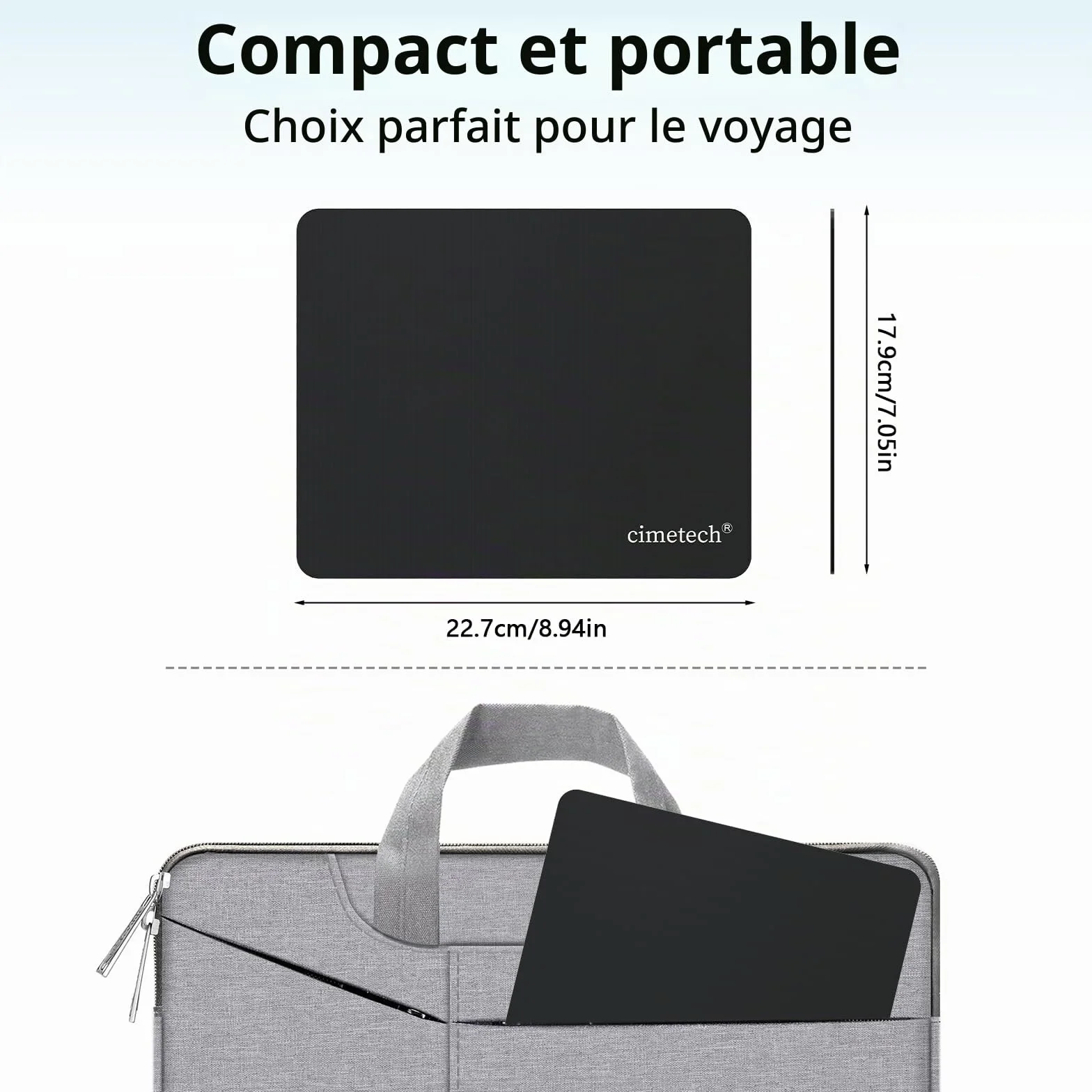 cimetech Tapis de Souris 23 x 18 cm Ultra Mince Antidérapant Lavable Noir