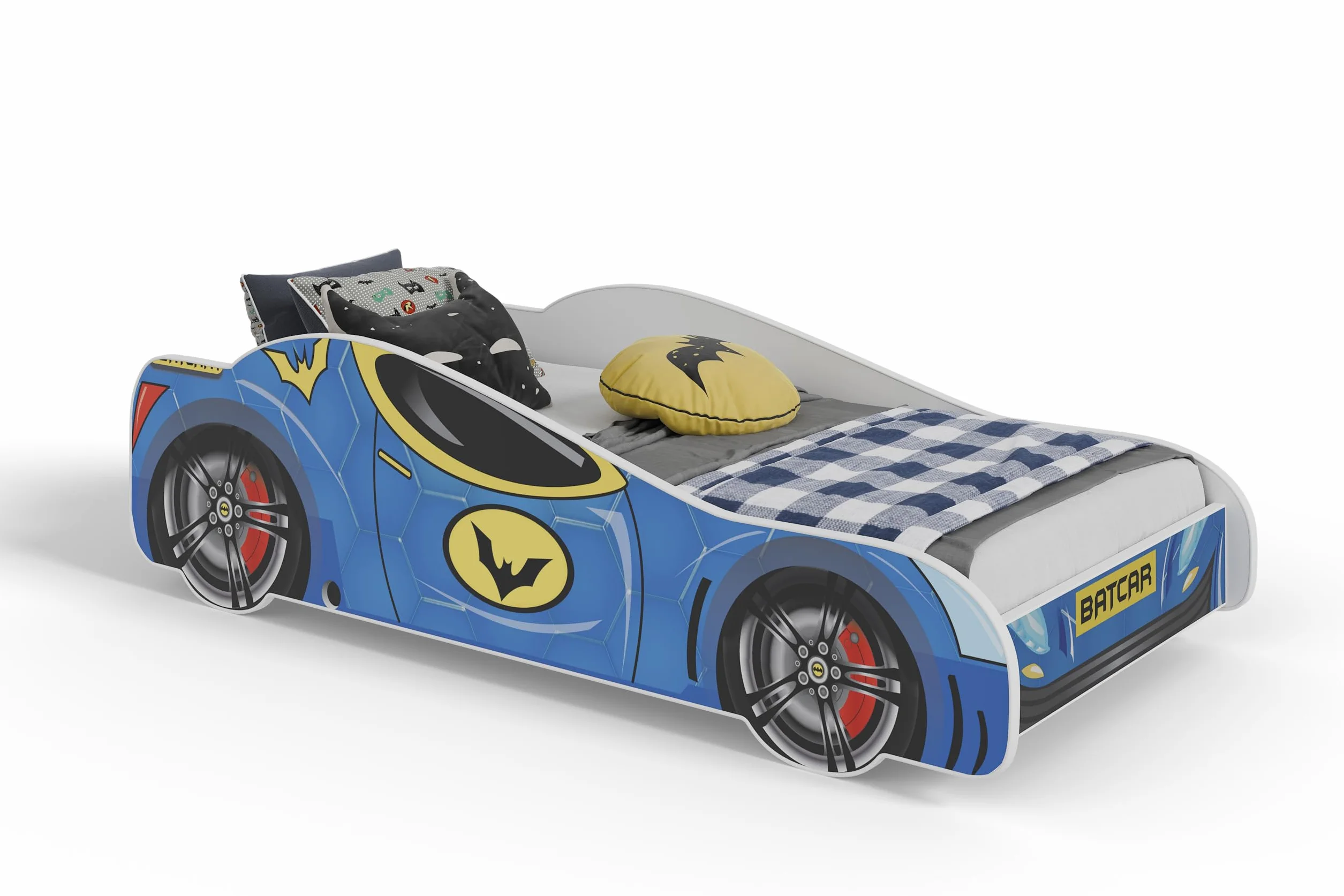 KOBI Lit Enfant Spider Bat Car | Multicolore | Thème Super-héros | Lit Enfants Garcon Fille | avec Sommie (BATCAR, 160x80)