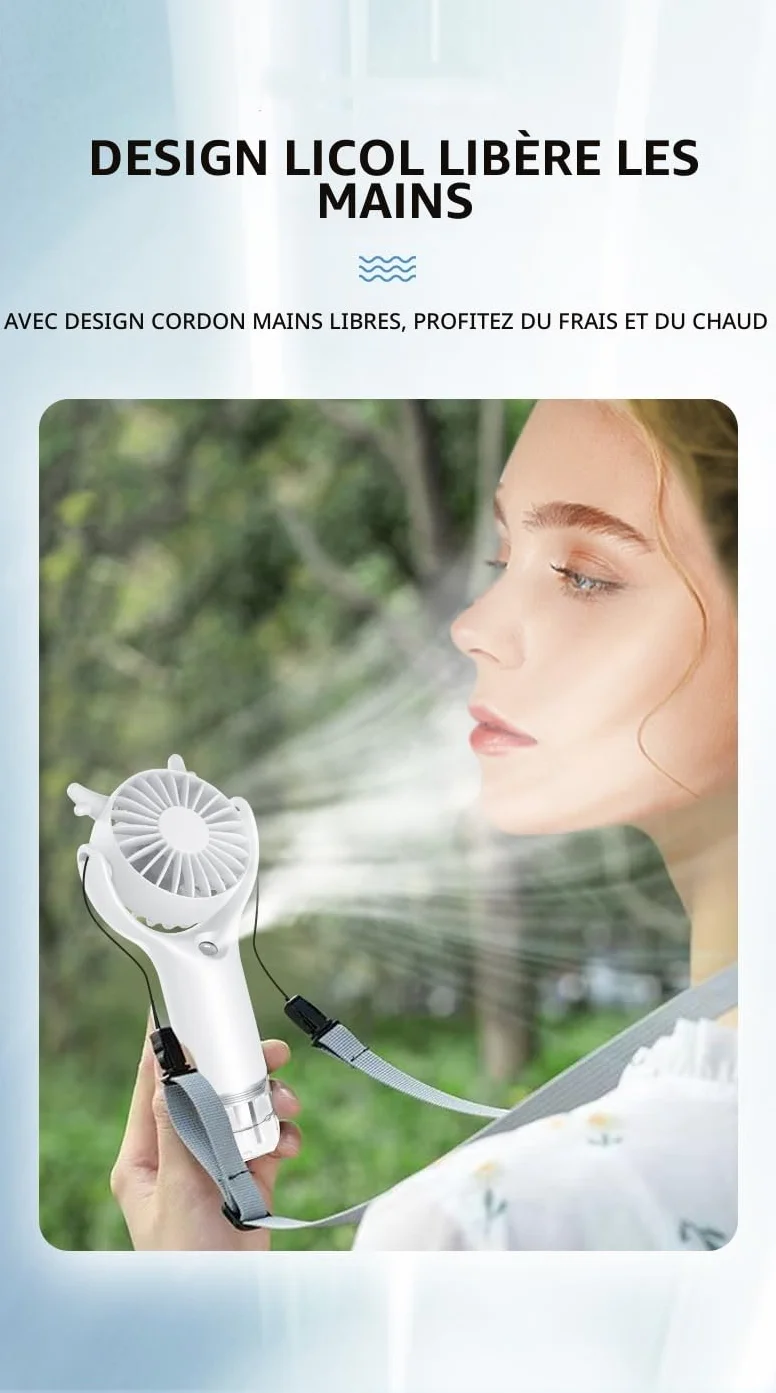 FXI Ventilateur Brumisateur Portable Mini USB Rechargeable 3 Vitesses Blanc