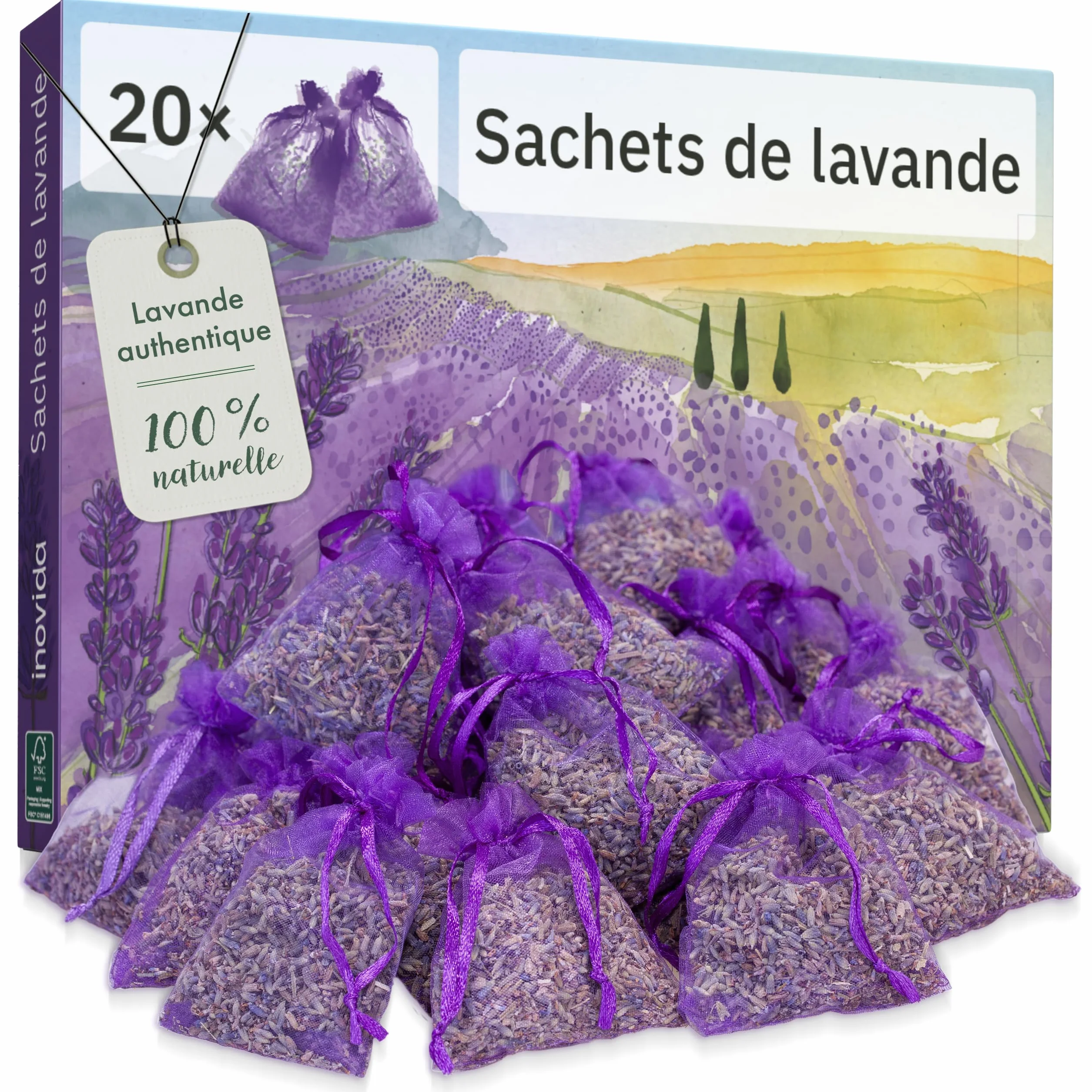 Inovida Sachets Parfumés Lavande 20 Lavande Vraie Séchée Protection Mites Armoire Linge Placard