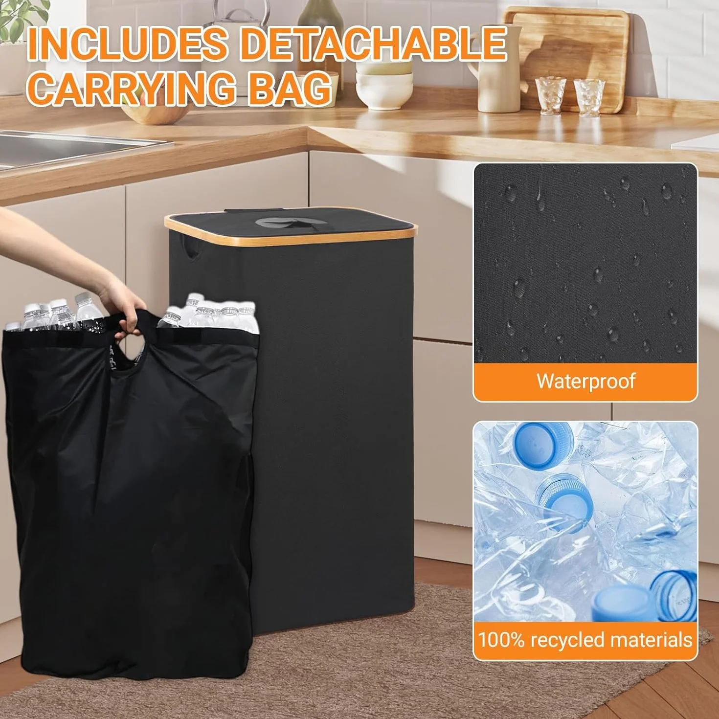 110L Poubelle de Recyclage Collecteur de Bouteilles Consignées avec Couvercle et Sacs de Transport