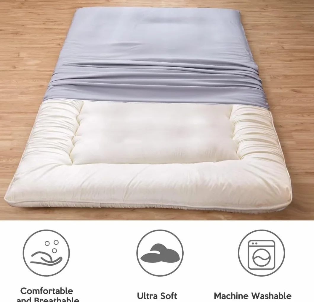 Housse de Matelas Futon 100% Coton Douce et Respirante 200x220cm