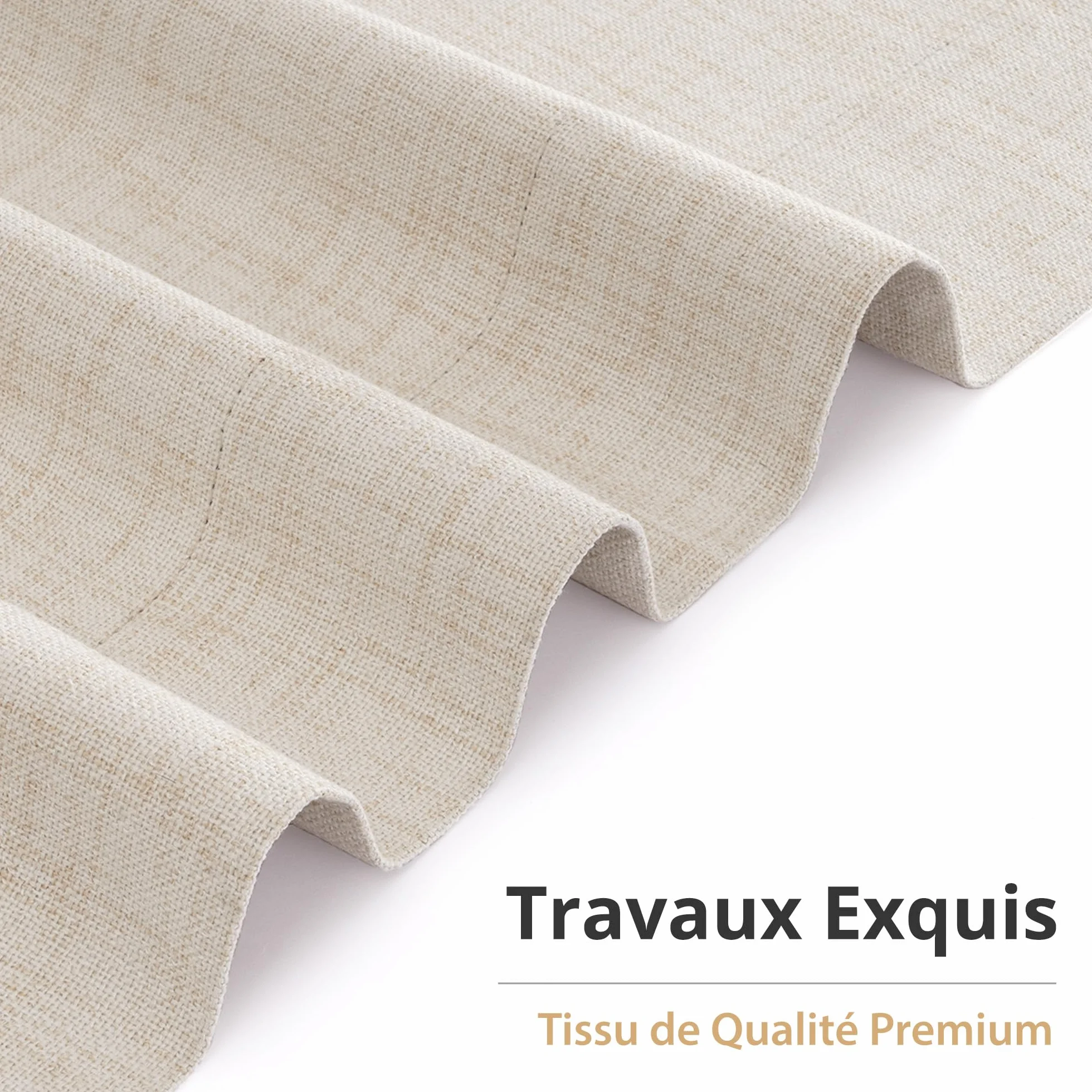 Rideaux 100% Occultants avec Œillets, Texture de Lin Discret - Set de 2 - H245 x B140 cm -Rideaux Anti-Vue avec Passants pour Chambre à Coucher ou Salon,Crème