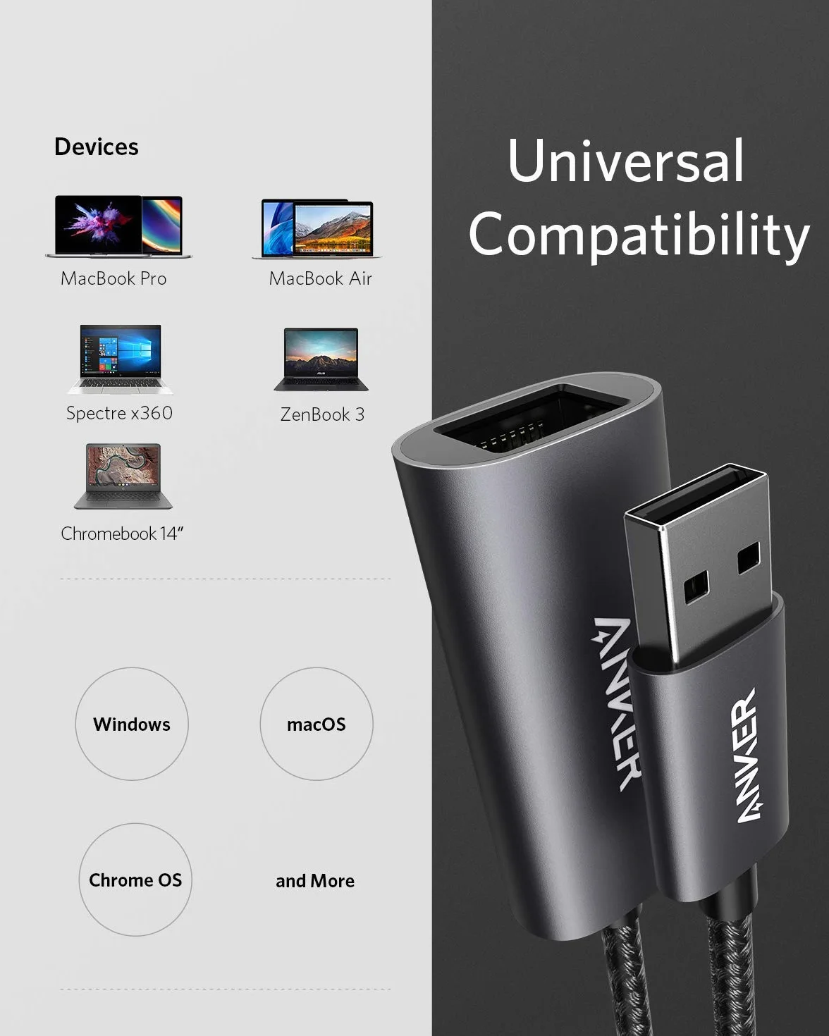 Anker adapter USB 3.0 na Ethernet, PowerExpand USB 3.0 na adapter Gigabit Ethernet, aluminiowy przenośny adapter USB-A, do MacBook Pro 2015, MacBook Air 2017 i więcej