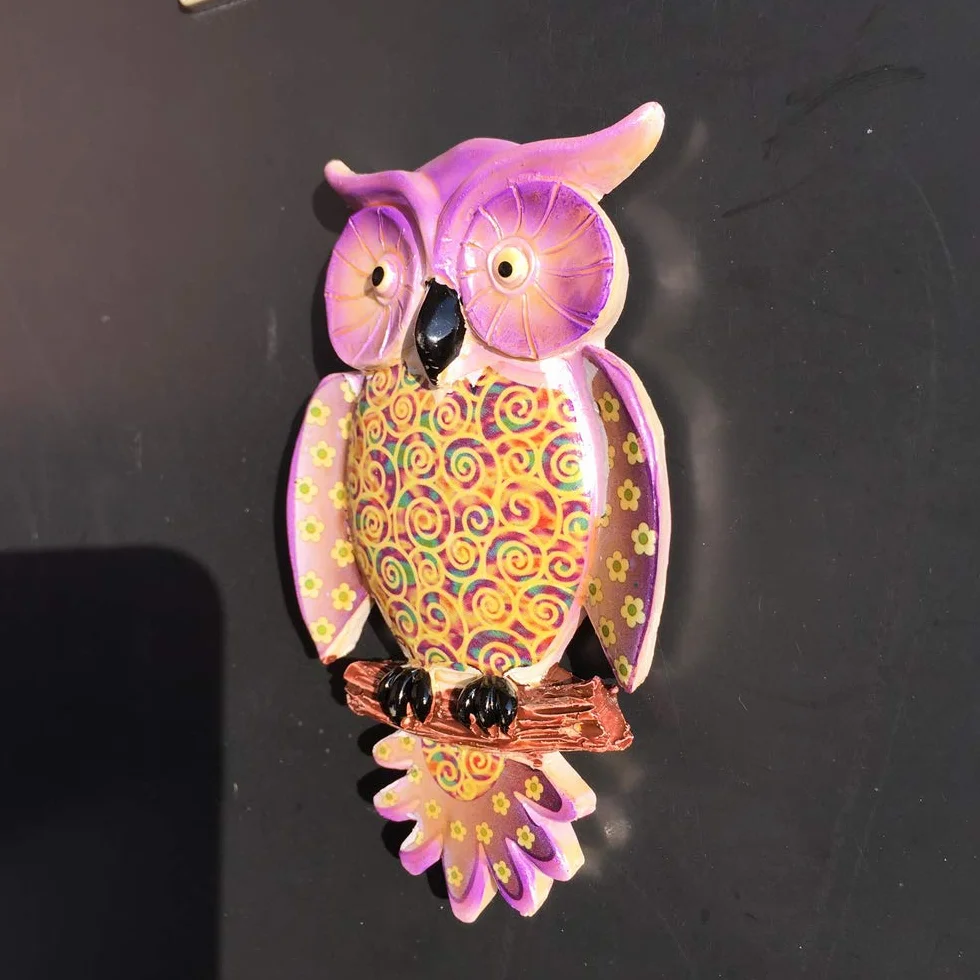 Aimant de réfrigérateur 3D peint à la main hibou décoration maison cuisine