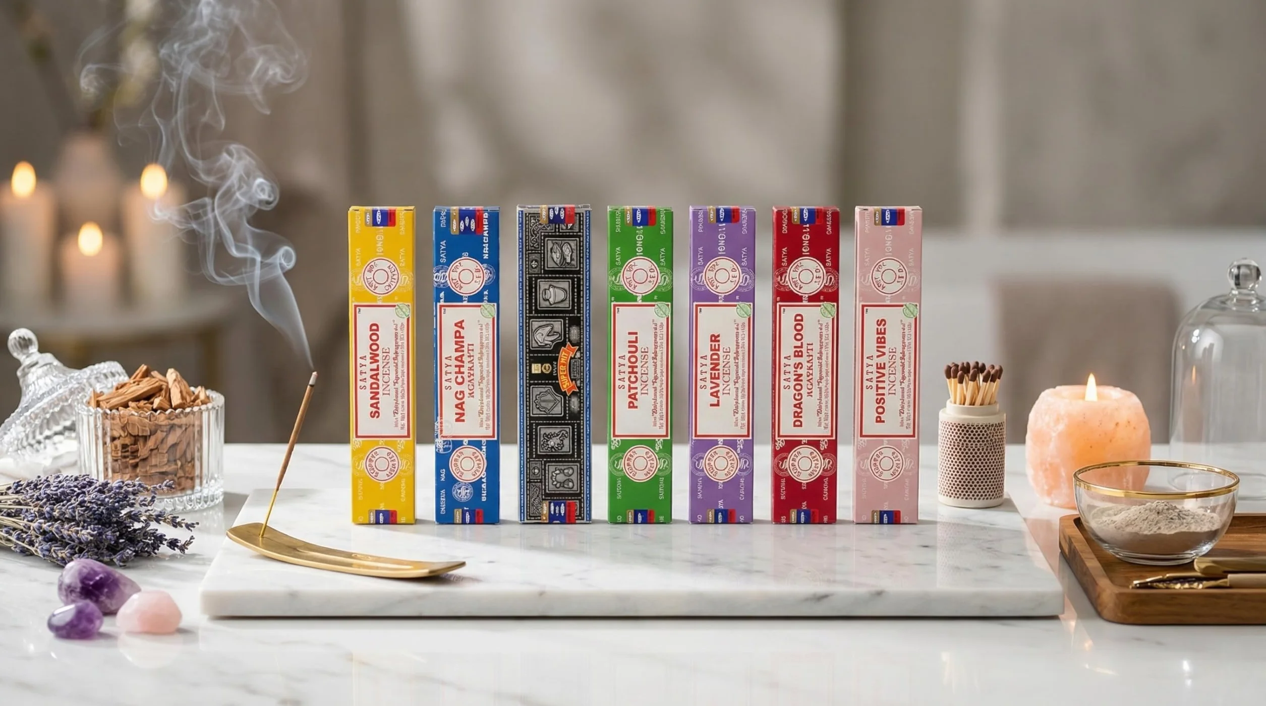 Nag Champa Bâtons d'Encens 7 Arômes Lot, Roulés à la Main, Non Toxiques