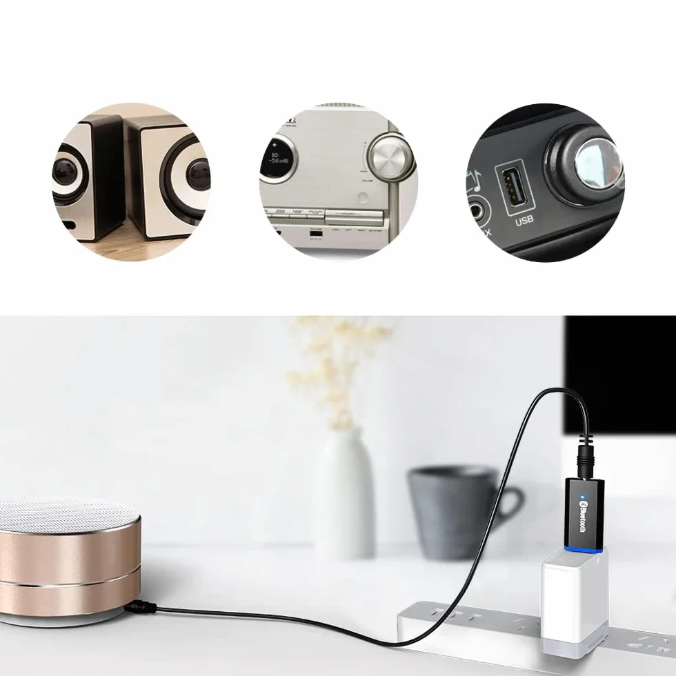 Retoo Adapter USB AUX Bluetooth 5.0 z Kablem 3,5 mm Nadajnik Bluetooth Audio Kompatybilny z Samochodowym Systemem Audio Bezprzewodowa Pamięć Klucz Plug and Play
