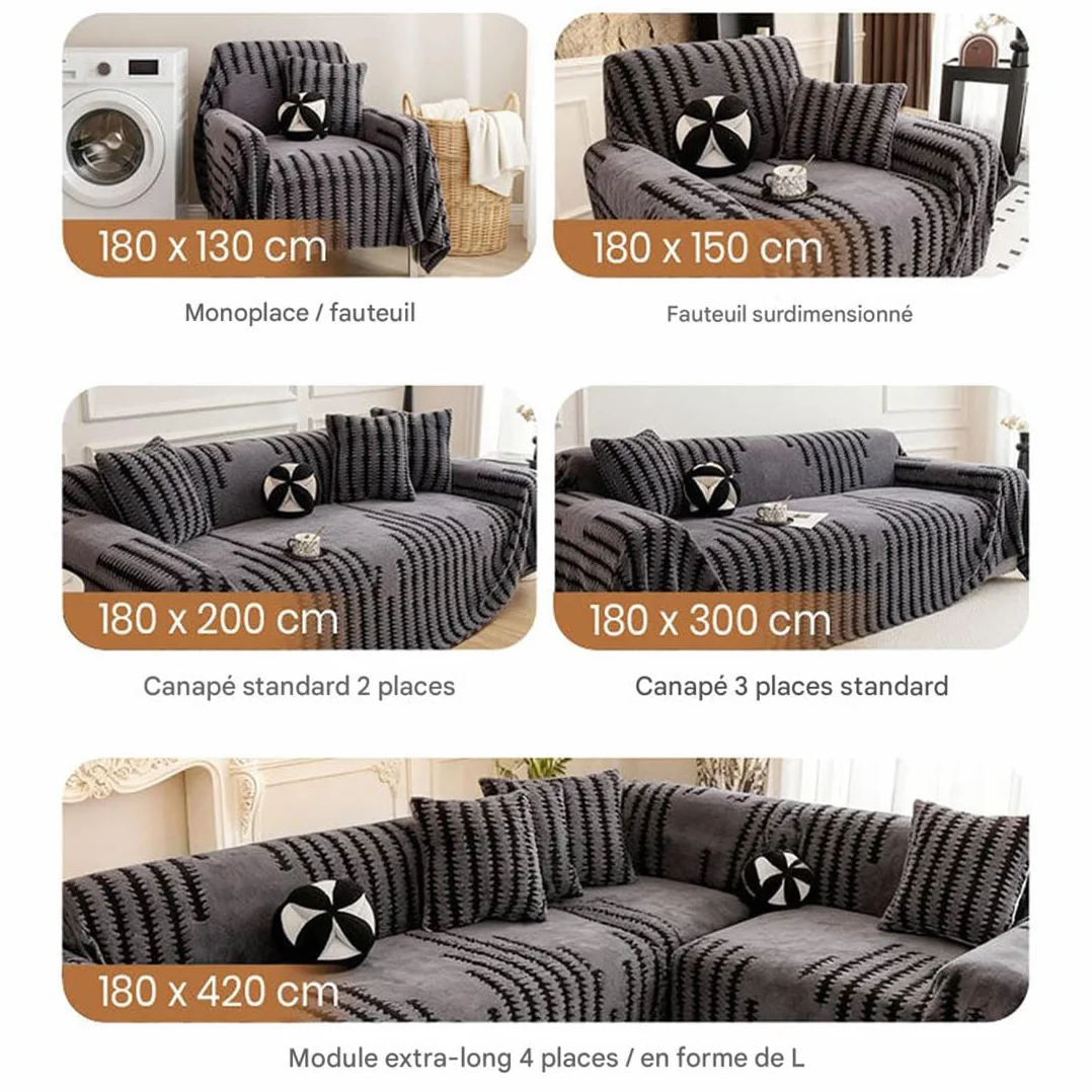 Housse de Canapé Douce Antidérapante en Peluche, Protection Canapé Chien Extensible 180 x 150 cm