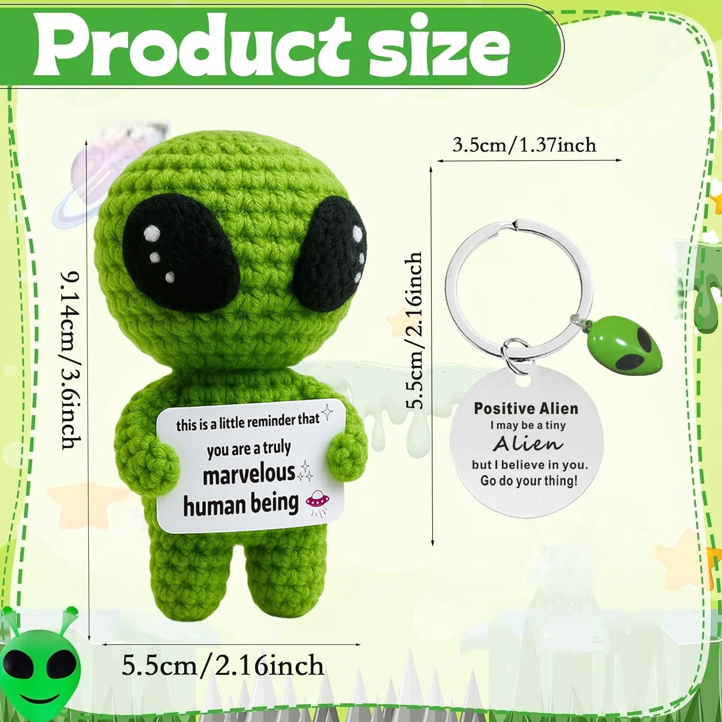 Poupée Peluche Pwsap Alien Tricotée Positive avec Porte-clés, Cadeau Créative pour Famille