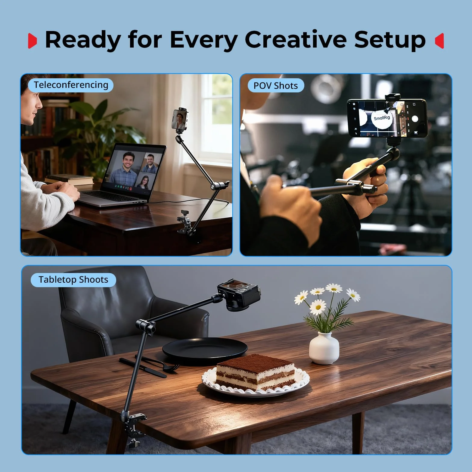 SMALLRIG 21,7" Magic Arm z Super Clamp, uchwyt na telefon, elastyczny uchwyt na biurko ze śrubą 1/4", do iPhone'a, lustrzanki cyfrowej, kamery sportowej, lampy wideo -5624