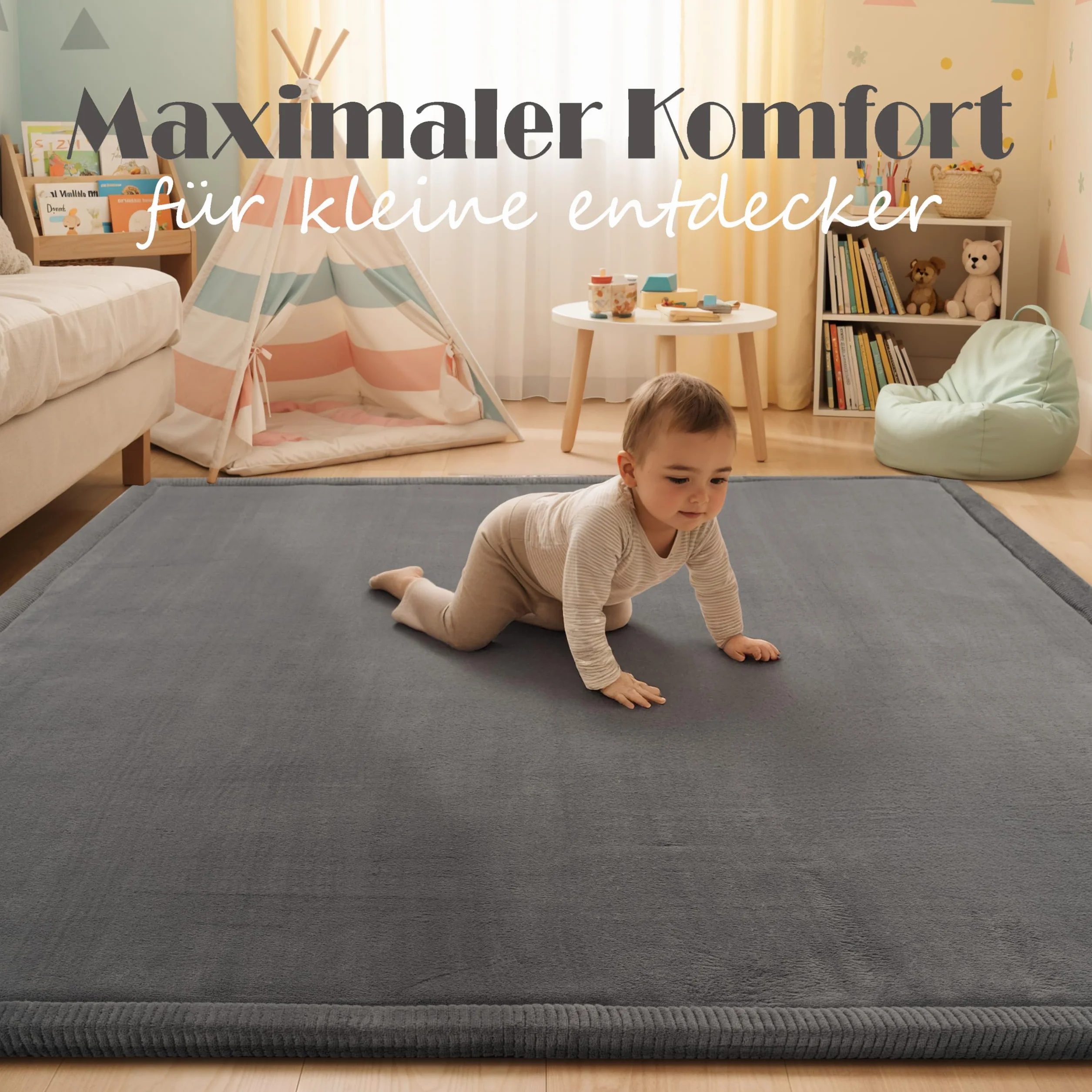 Paco Home Tapis Chambre Enfant Bebe Fille Garcon Moelleux Antidérapant Moderne 100x200 cm Anthracite