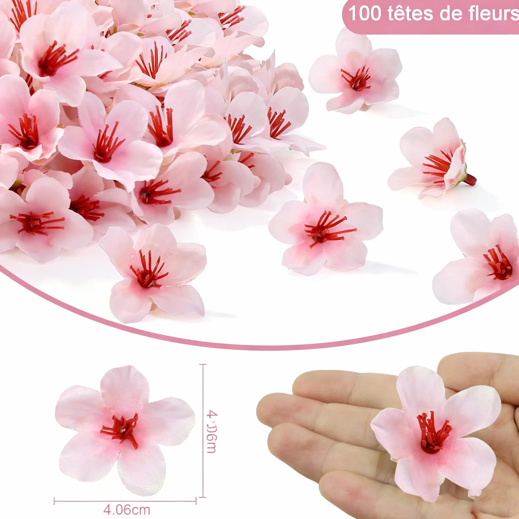 Lot de 100 Têtes de Fleurs de Cerisier Artificielles Rose Poudré 4cm Sakura Faux pour Décoration DIY Mariage
