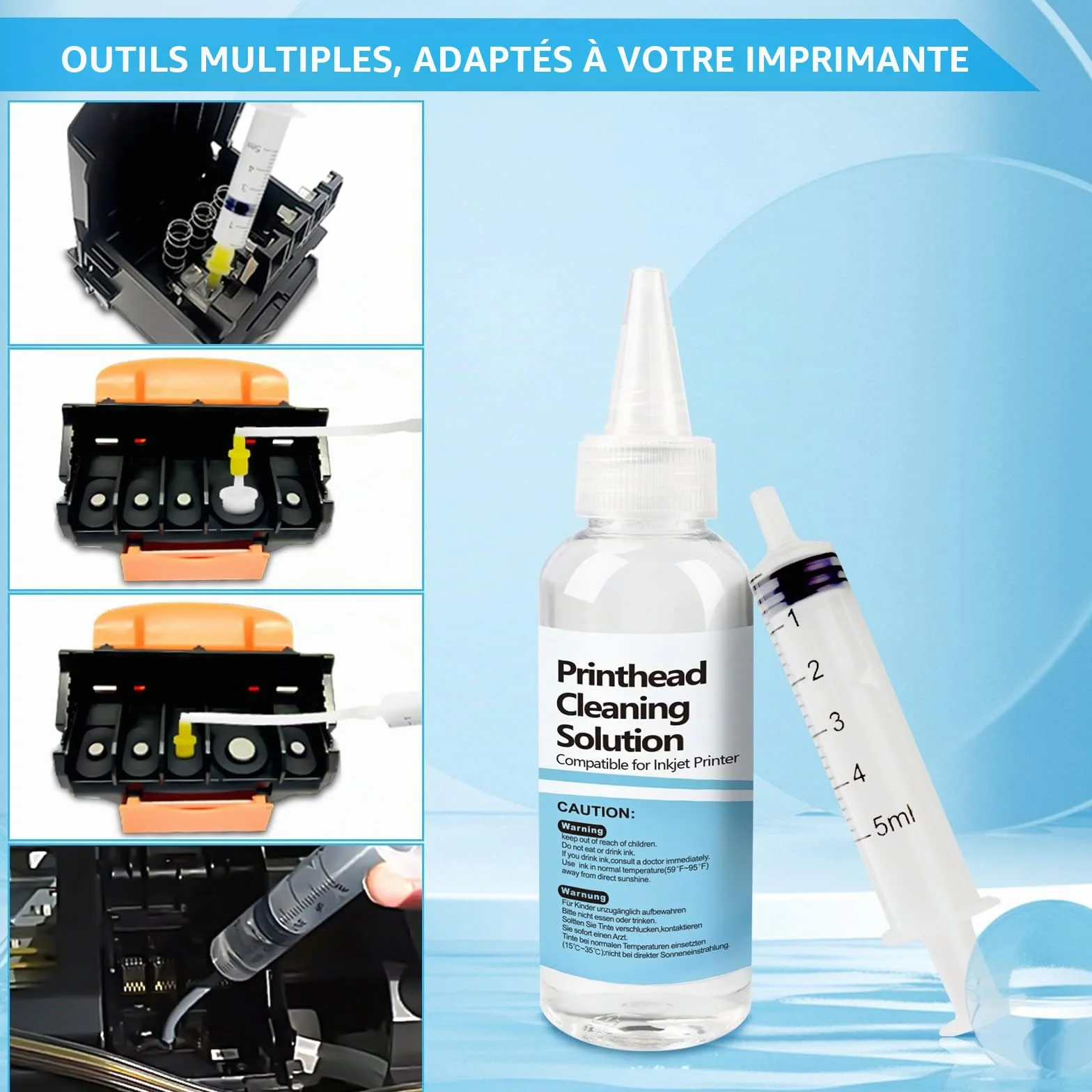Kit de Nettoyage Imprimante Têtes d'impression Solution Nettoyeur Buse Compatible Epson HP Canon Inkjet 100 ML