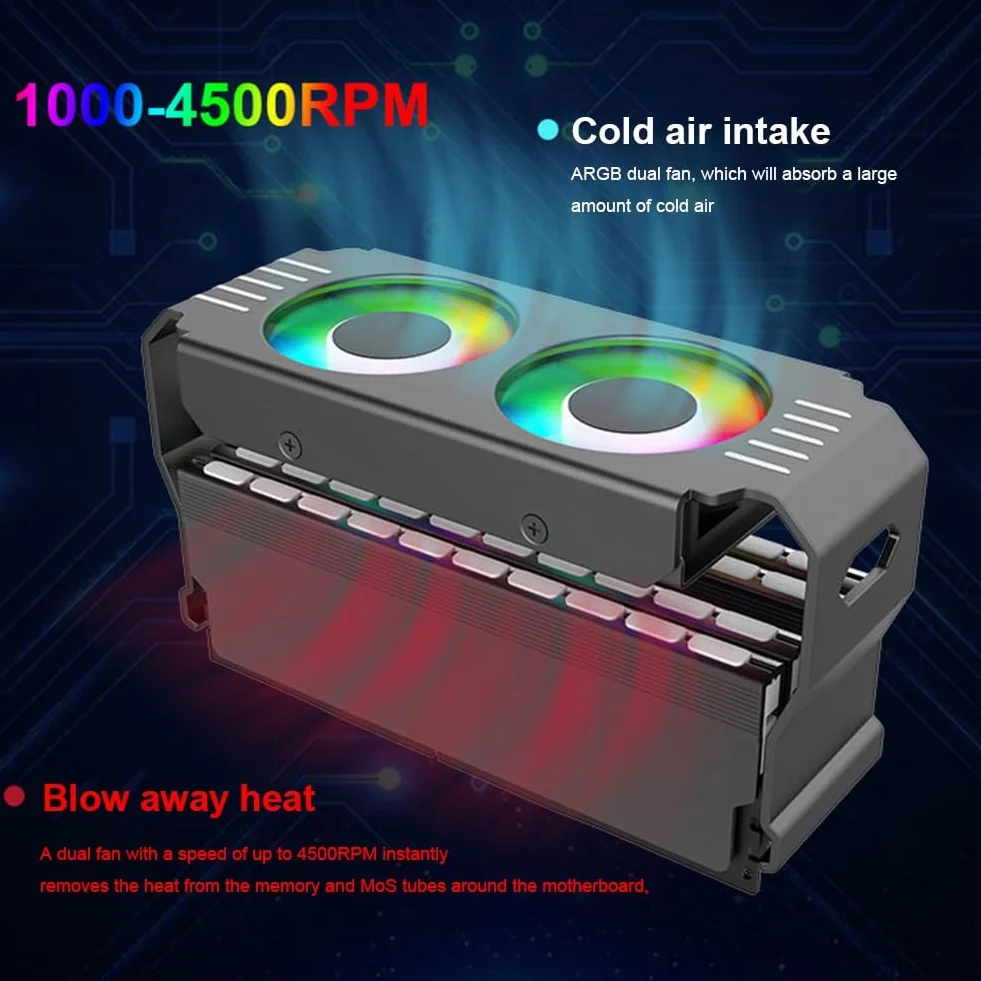 Module de Mémoire RAM Cooler DDR3 DDR5 5V 3Pin PWM 4Pin Light Sync 120mm Double Ventilateurs Radiateur Blanc