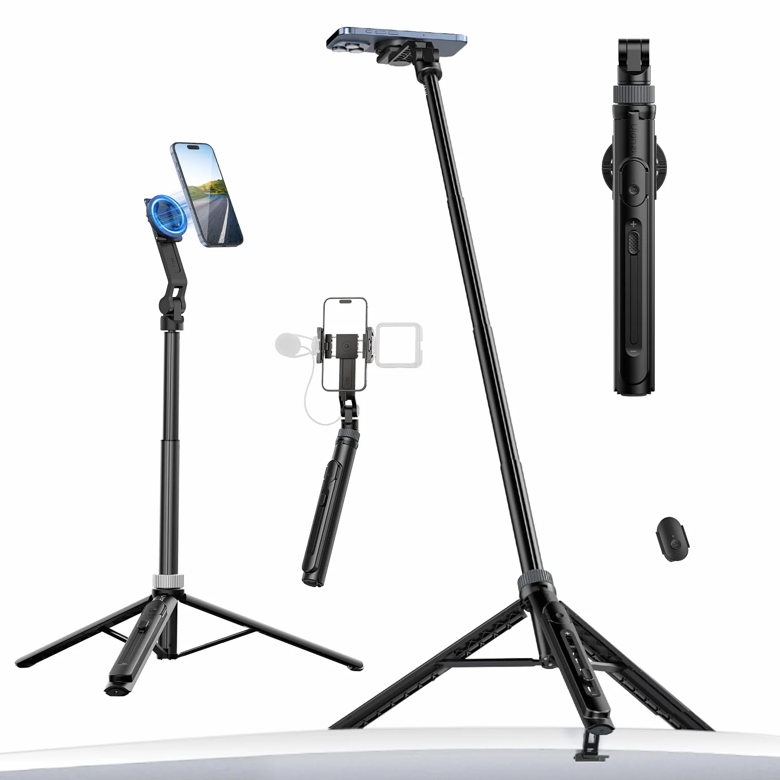 ULANZI TT88 statyw do telefonu komórkowego, 145 cm, magnetyczny kijek do selfie z pilotem zdalnego sterowania, stojak na telefon z klipsem 2 w 1, statyw kompatybilny z iPhone/Samsung/Huawei