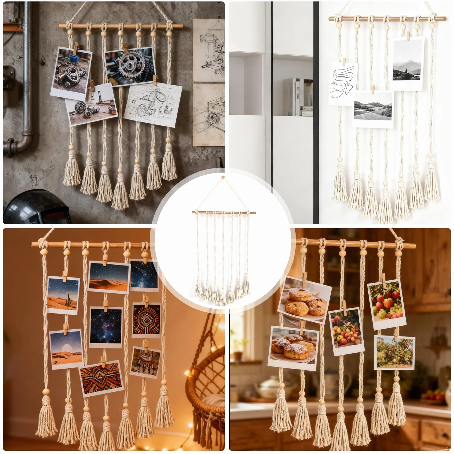 Macramé suspendu pour photo 2 pièces rideau photo 60 pinces en bois tenture murale bohème décoration intérieure