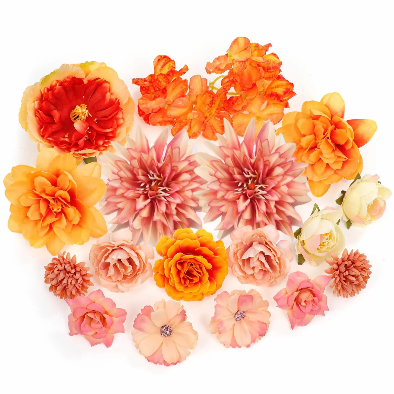 Fleurs Artificielles Lot de 17 Têtes en Soie Orange pour Décoration de Gâteau DIY