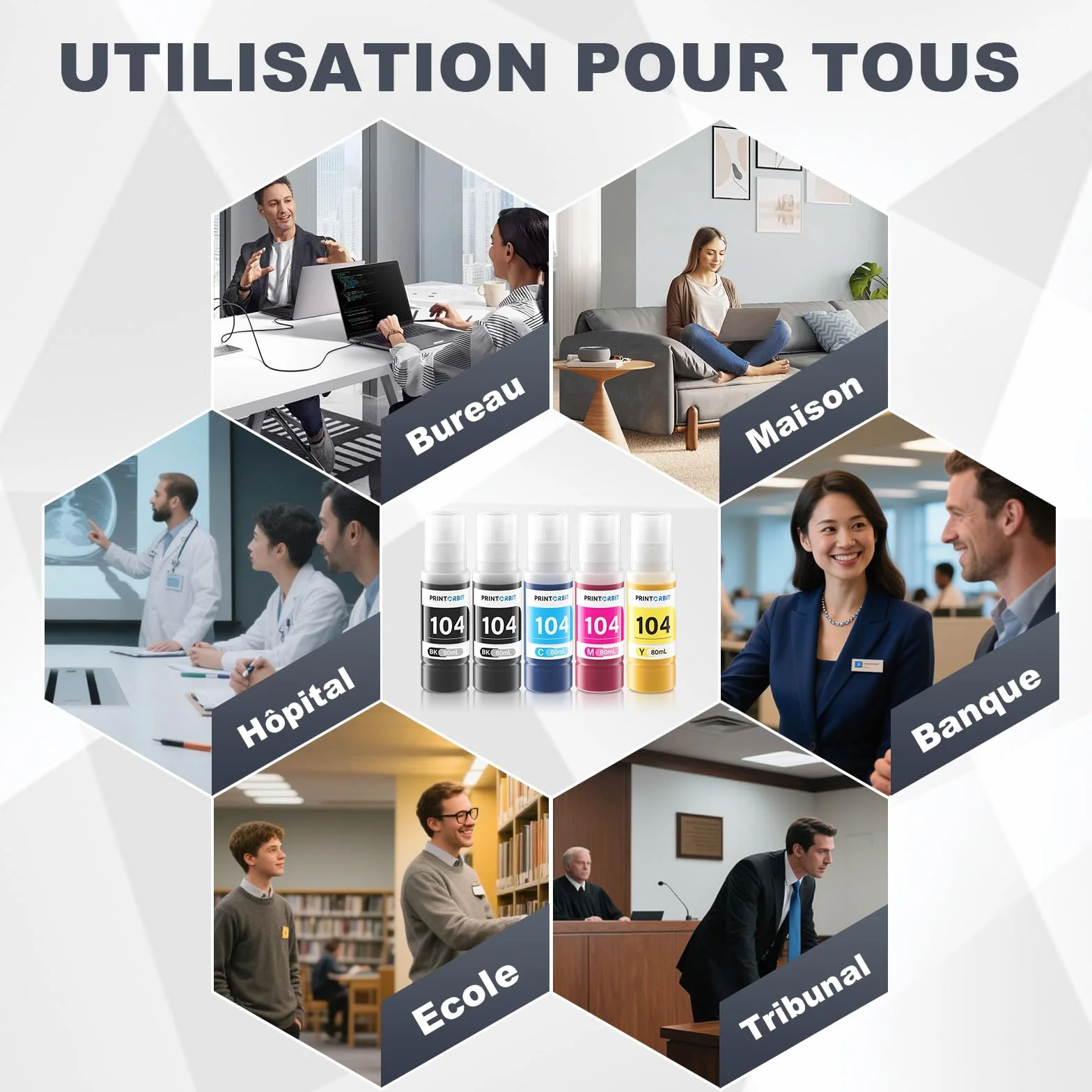104 Encre Compatible pour Imprimante ET-2870 ET-2810 ET-1810 Multipack Bouteille