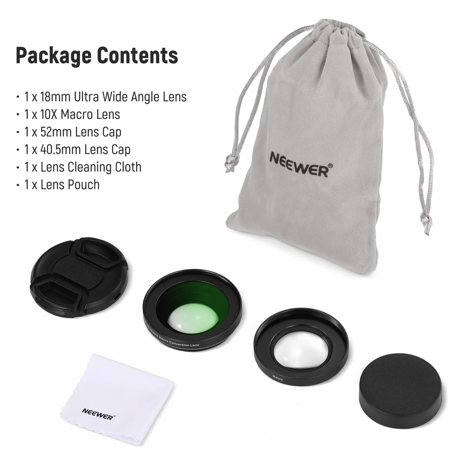 Neewer Szerokokątny obiektyw HD 40,5 mm kompatybilny z Sony ZV-1F ZV-E10 A5000 A6000, 2 w 1, szerokokątny 18 mm i 10 x dodatkowy obiektyw makro z rurką przedłużającą, adapter do obiektywu bagnetowego