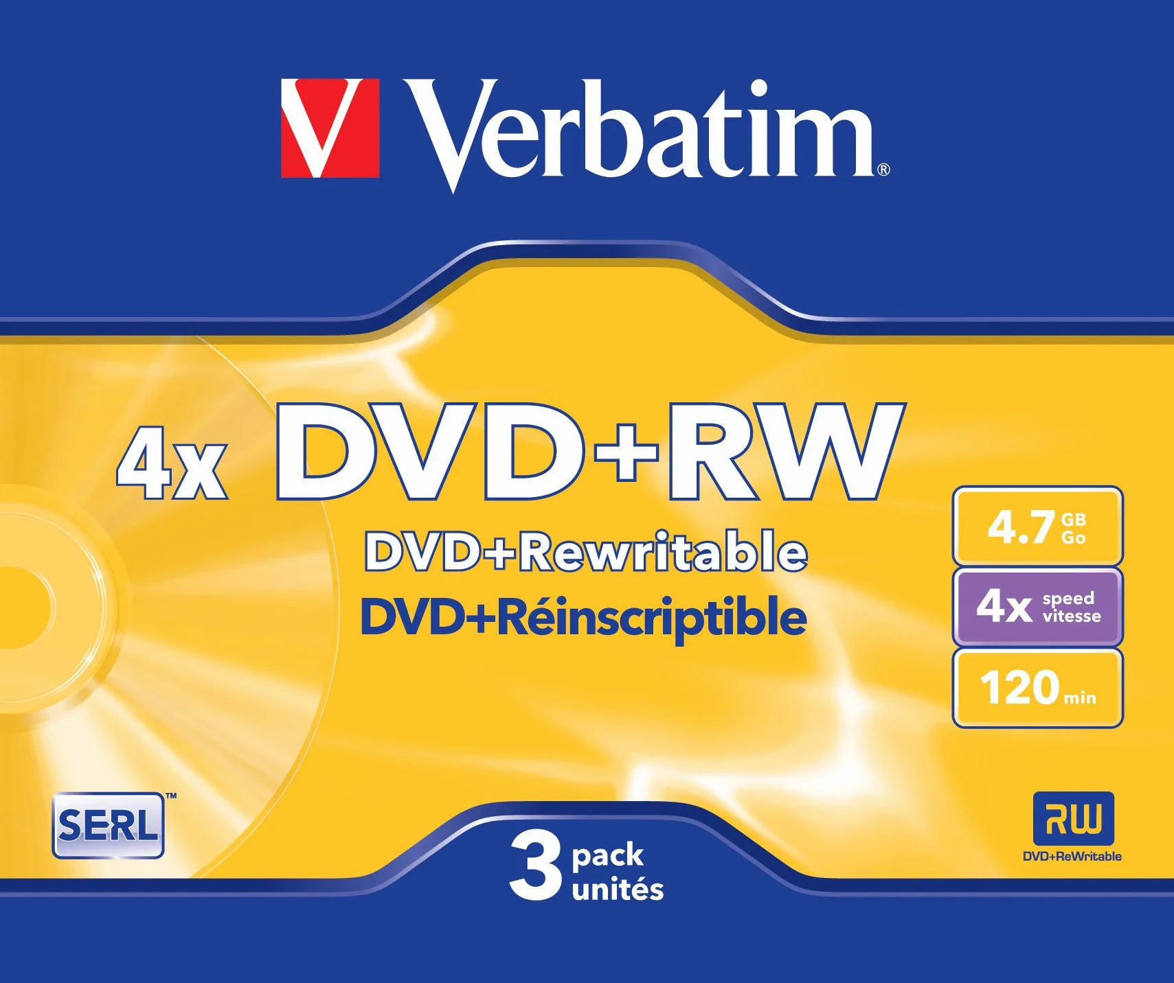 Verbatim DVD+RW 4,7 Go 120 min 4x Argent Boîtier CD