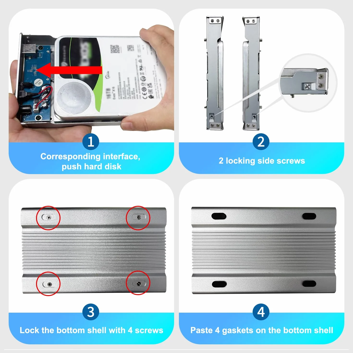 XIAO LIN Twardy dysk twardy 3,5" SATA USB3.0, aluminiowa obudowa zewnętrznego dysku twardego obsługująca dysk UASP 20 TB, zasilacz prądu 12V/2 A w zestawie