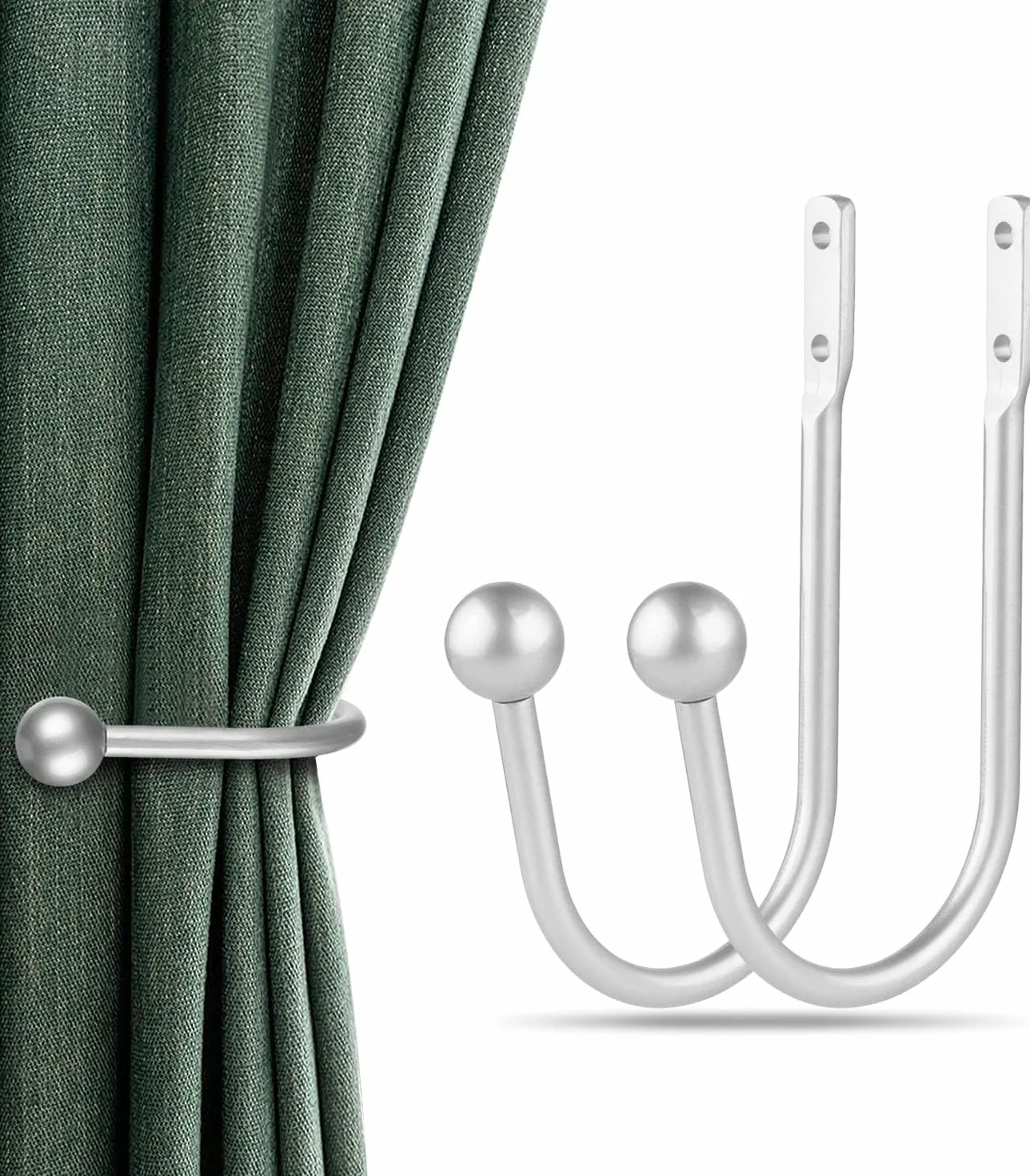 Embrasses de Rideaux 2 pièces Argent Supports Muraux pour Rideaux Crochets Fenêtre Rétro