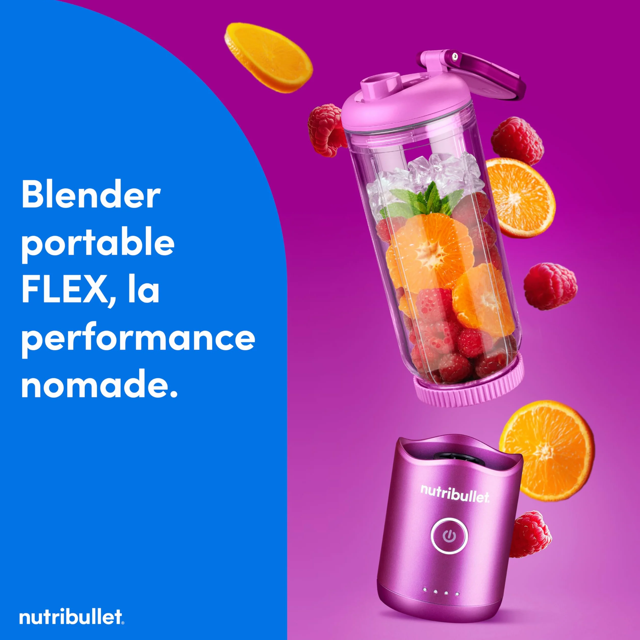 nutribullet Flex 590ml - Blender Portable pour Smoothies avec Couvercle à Bec, Mixeur Hachoir, Broie Glace et Fruits Surgelés, USB-C, Tasse sans BPA, Facile à Nettoyer, Violet (NBP013VT)