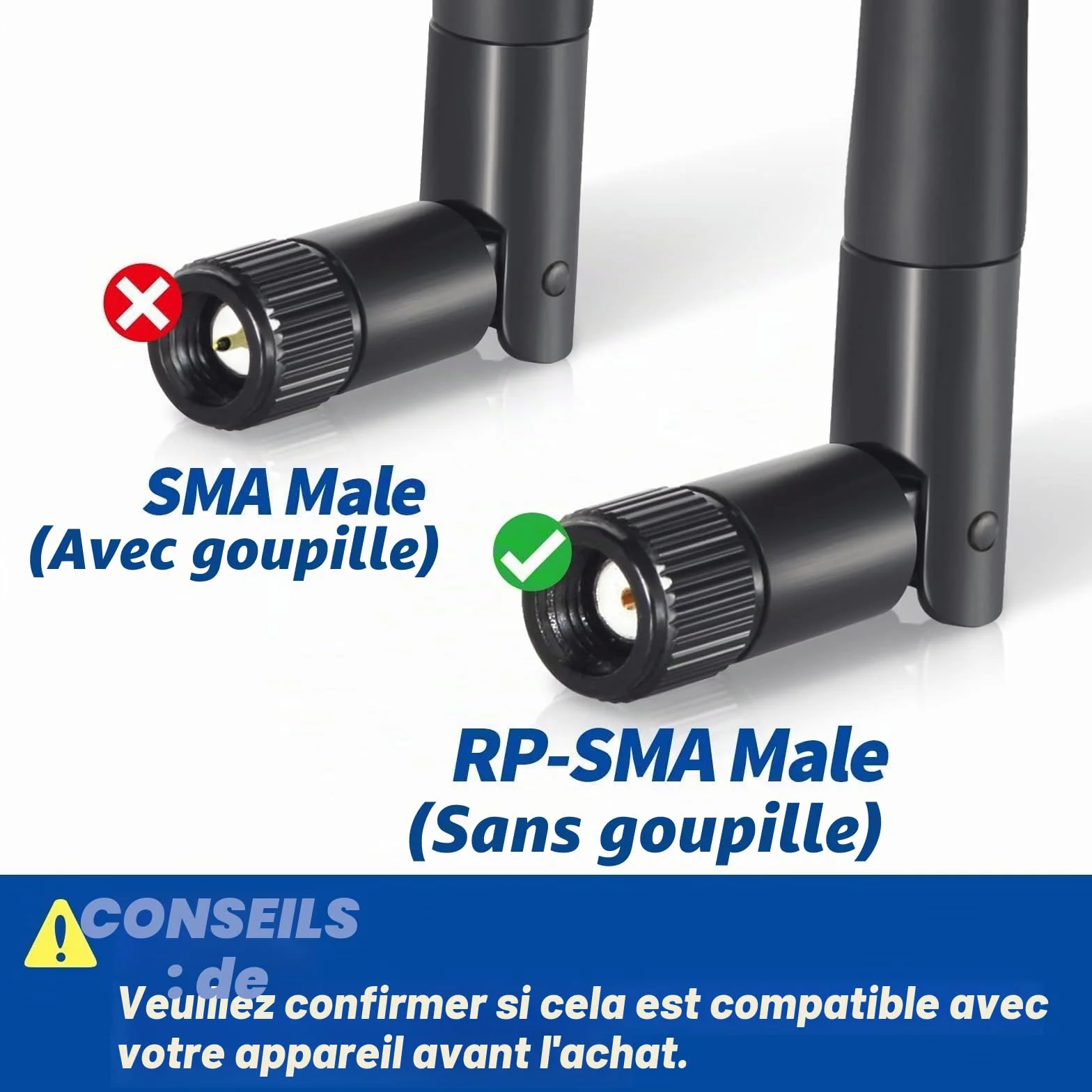 Bingfu Antenne WiFi Bi-Bande 2.4GHz 5GHz 5.8GHz 3dBi MIMO RP-SMA Mâle Omnidirectionnelle pour Caméra Sécurité Routeur WiFi, 2 Paquets