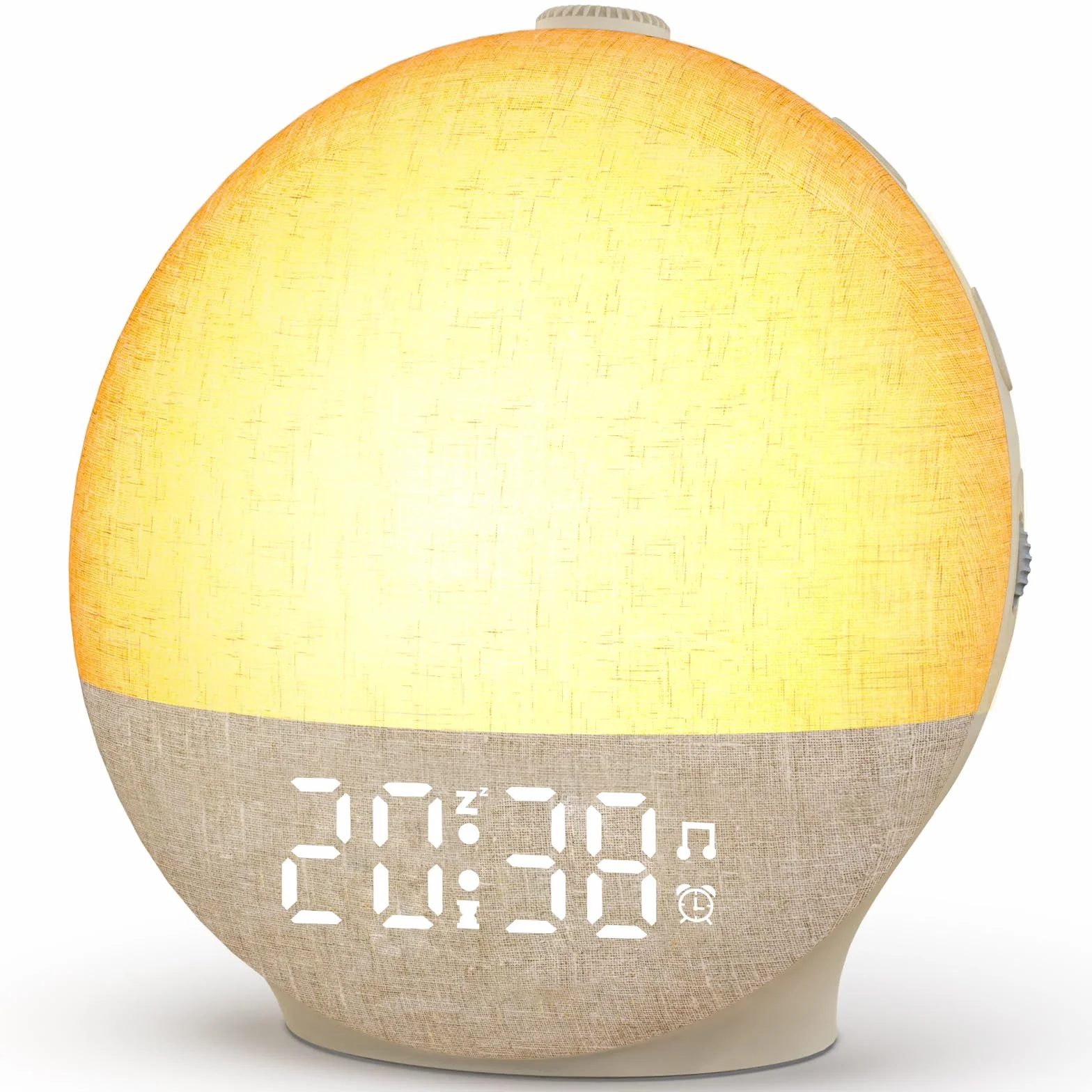 Réveil Lumineux Simulateur d'Aube, Lampe de Chevet LED avec 30 Sons, 12 Couleurs, Snooze, Minuteur