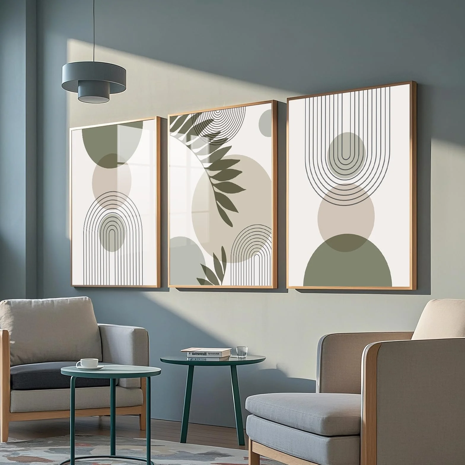 Lot de 3 Tableau Décoration Murale Vert Sauge 40x60 cm Affiche Moderne Sans Cadre Toile Déco Bohème
