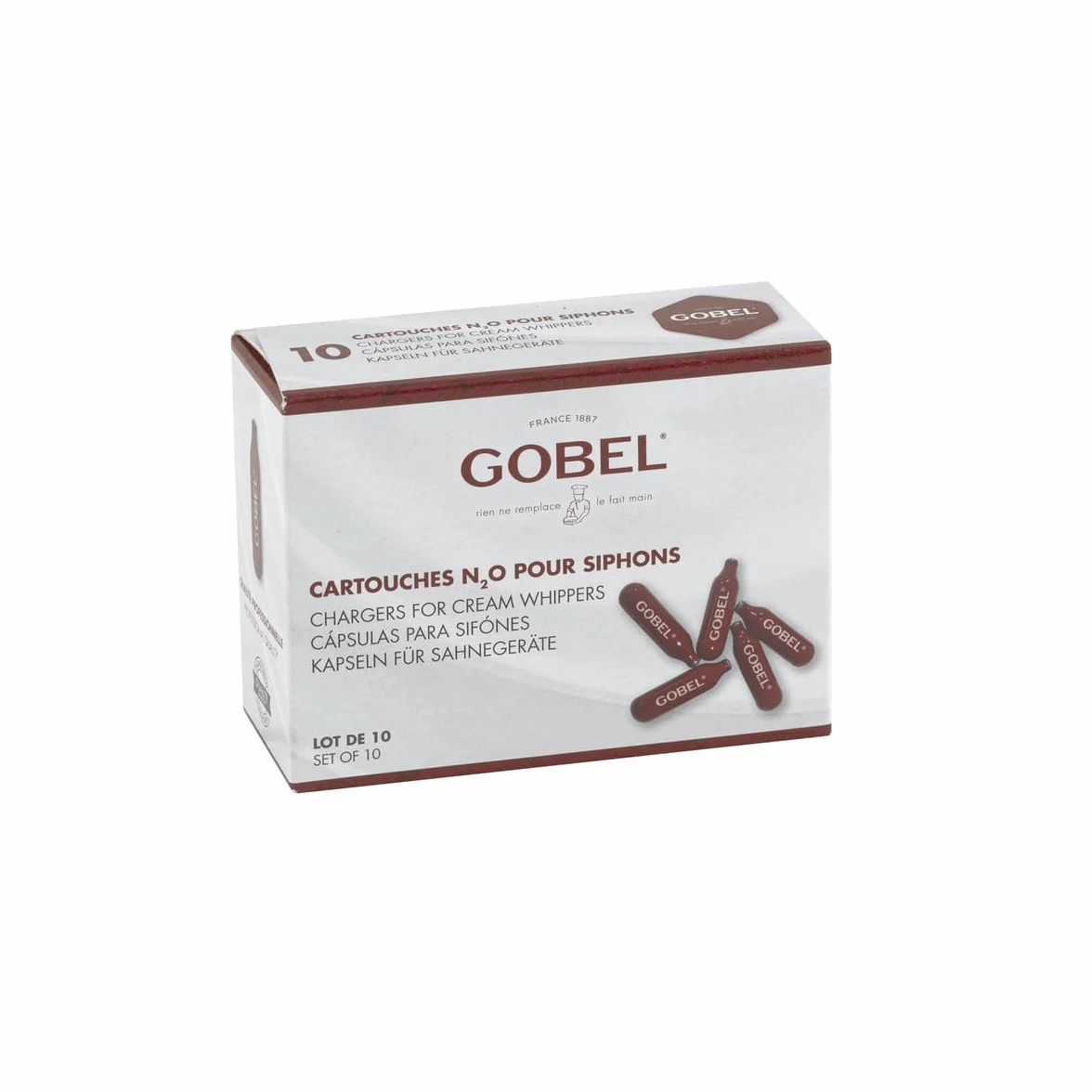 Lot de 10 Cartouches de gaz N₂O pour siphons Acier recyclable