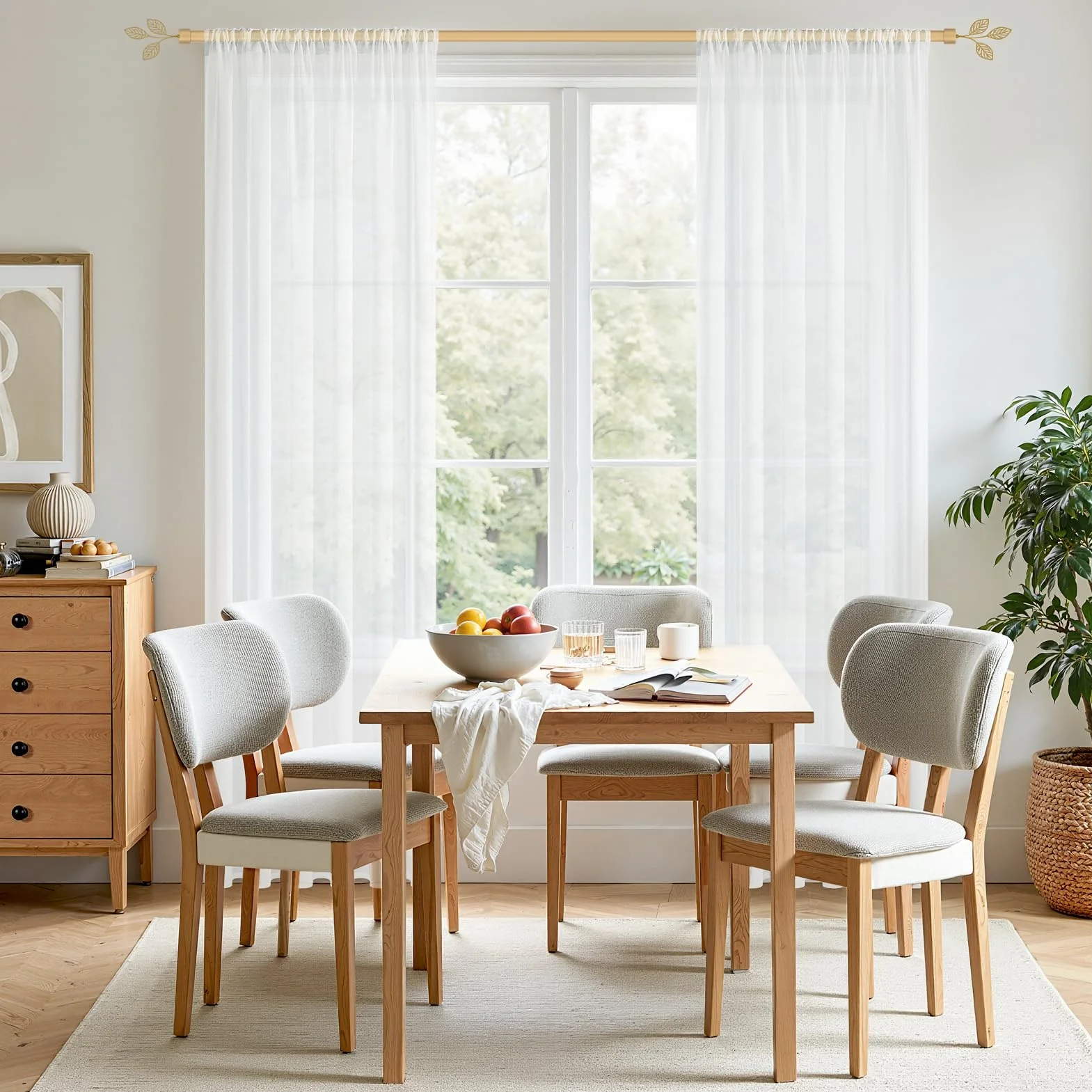 Rideaux Voilage Blanc 140x225 cm Passe Tringle Semi-Transparent 2 Pièces