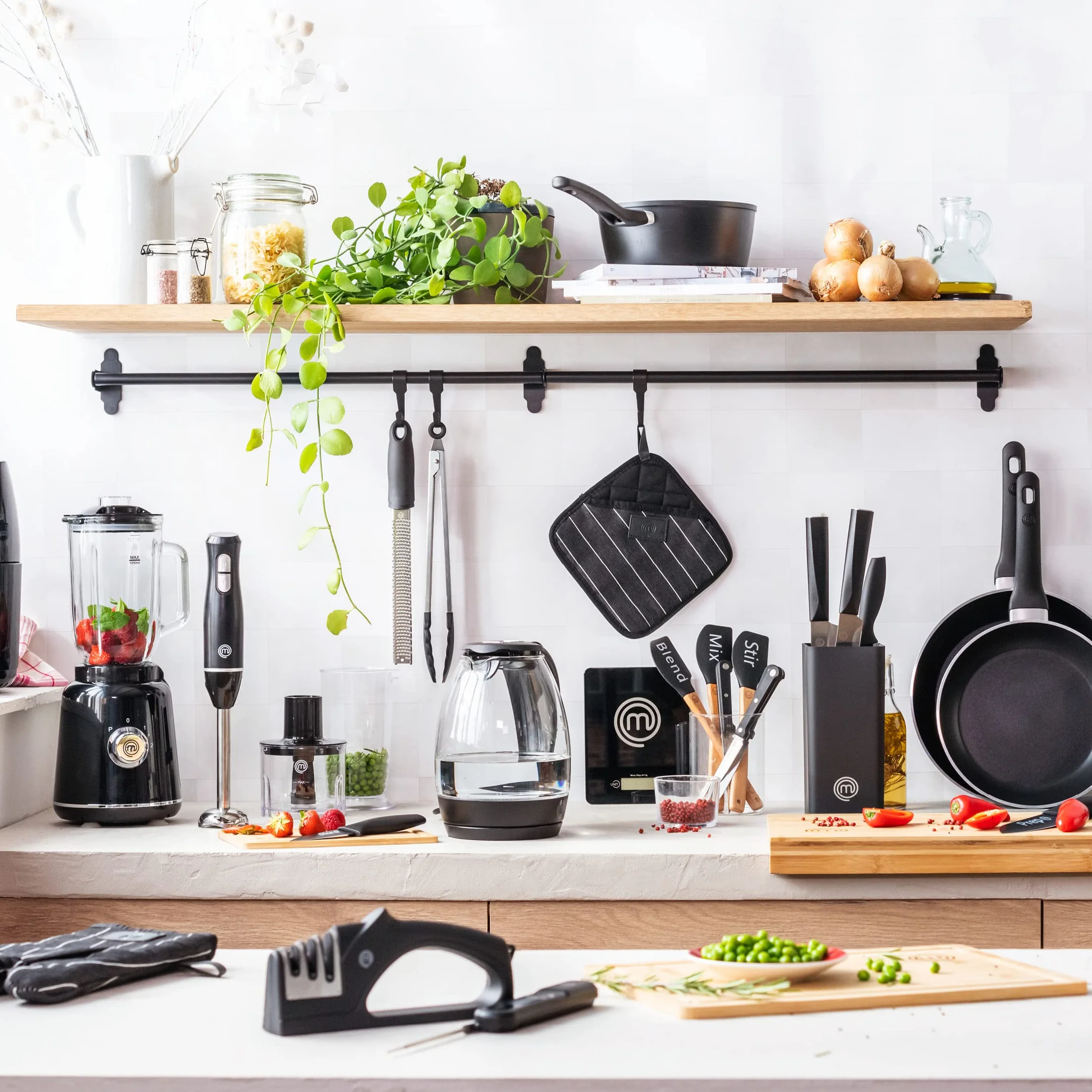 MasterChef Set Couteau Cuisine Acier Inoxydable Revêtement Antiadhésif Manche Ergonomique