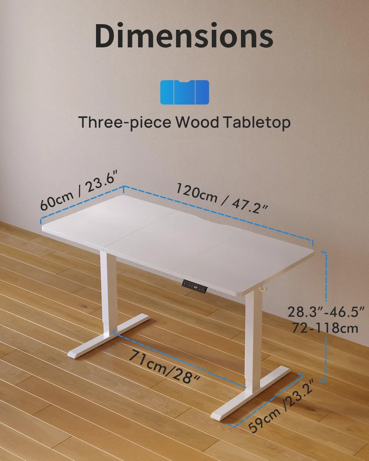 FEZIBO Bureau Électrique Réglable en Hauteur 120 x 60 cm avec Ports USB-A et USB-C, Blanc