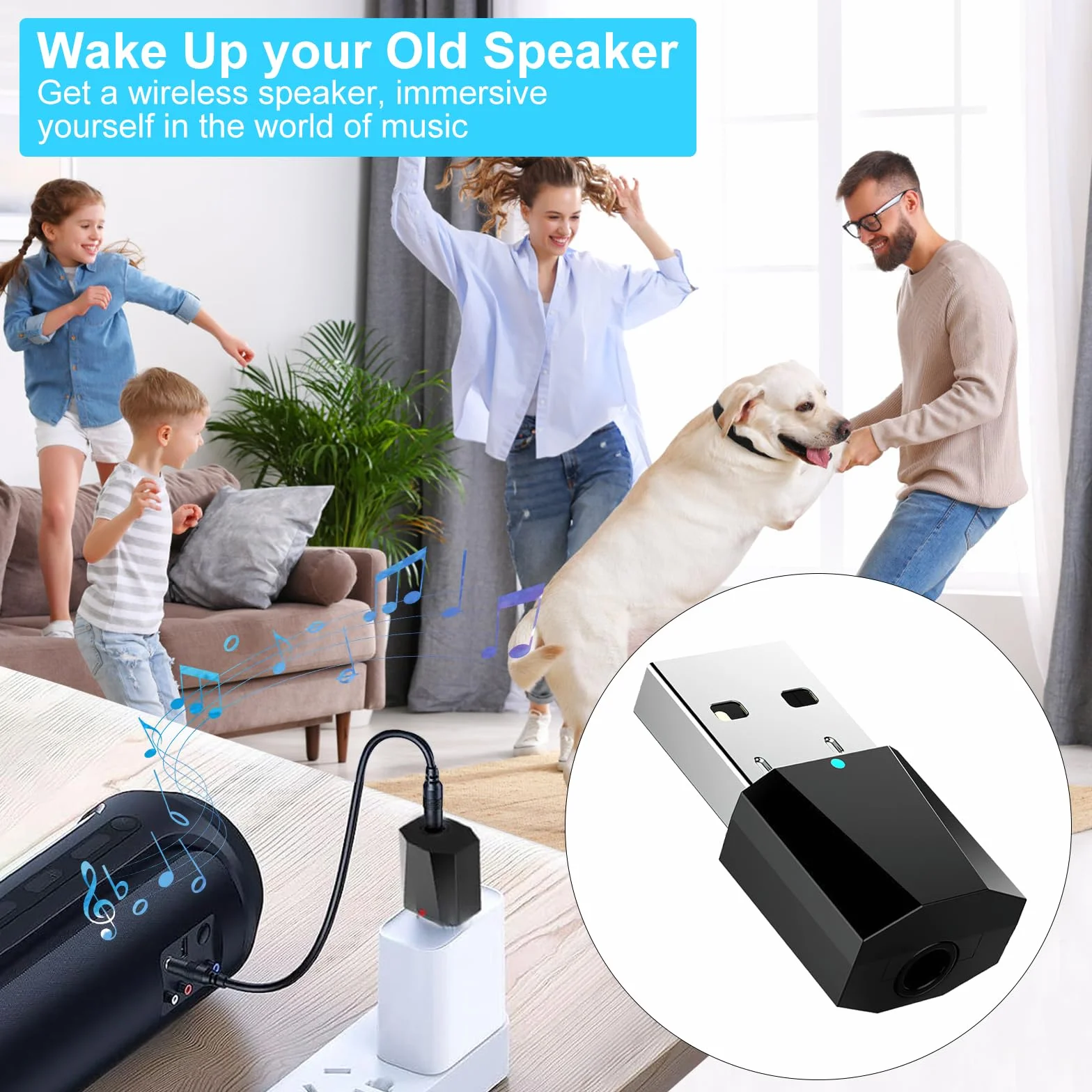 Odbiornik USB Bluetooth 5.1 z adapterem USB Bluetooth, wbudowany mikrofon do telewizora, komputera, zestawu słuchawkowego/głośników samochodowych, systemu stereo, muzyki i połączeń