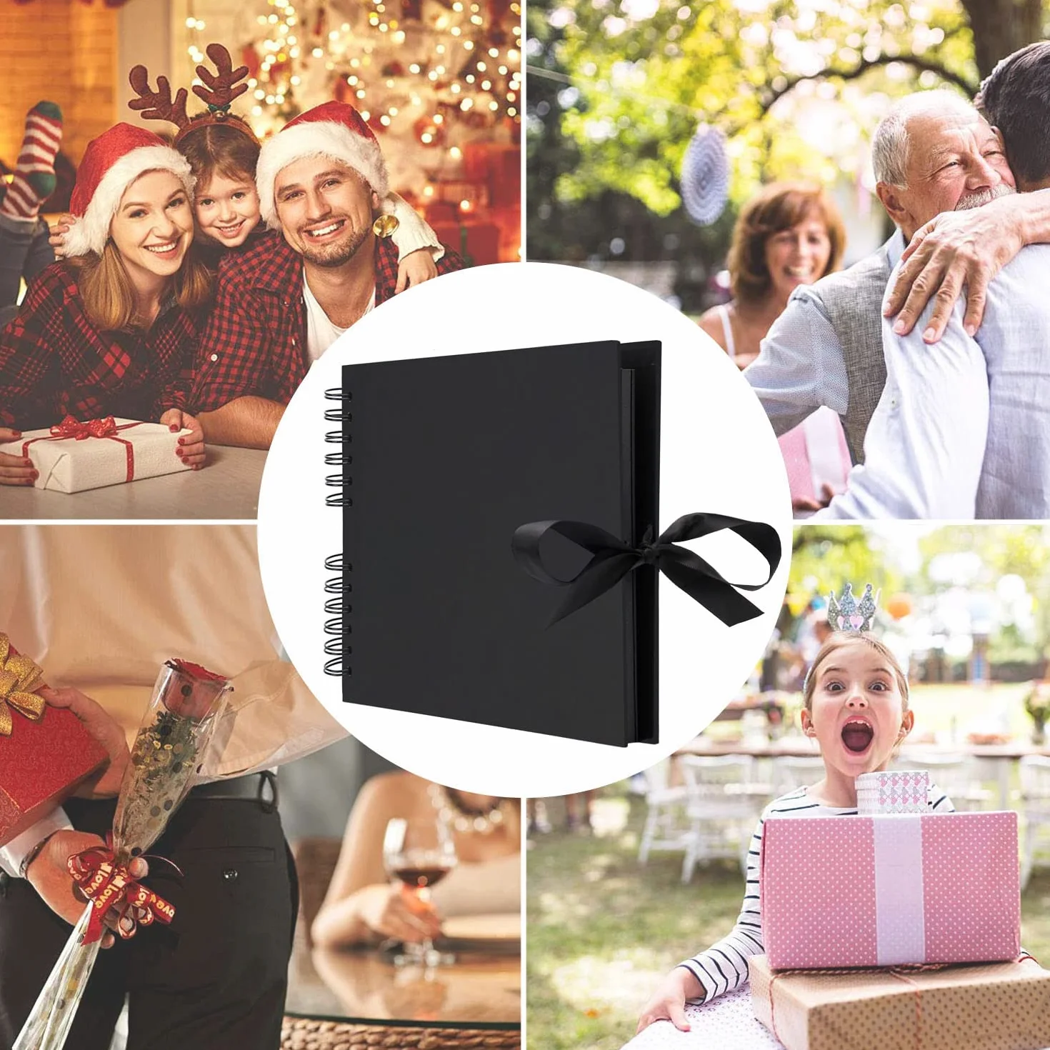 Album Photo Traditionnel Scrapbook 80 Pages, DIY Livre d'or Cadeau Original Mariage Anniversaire (Noir)
