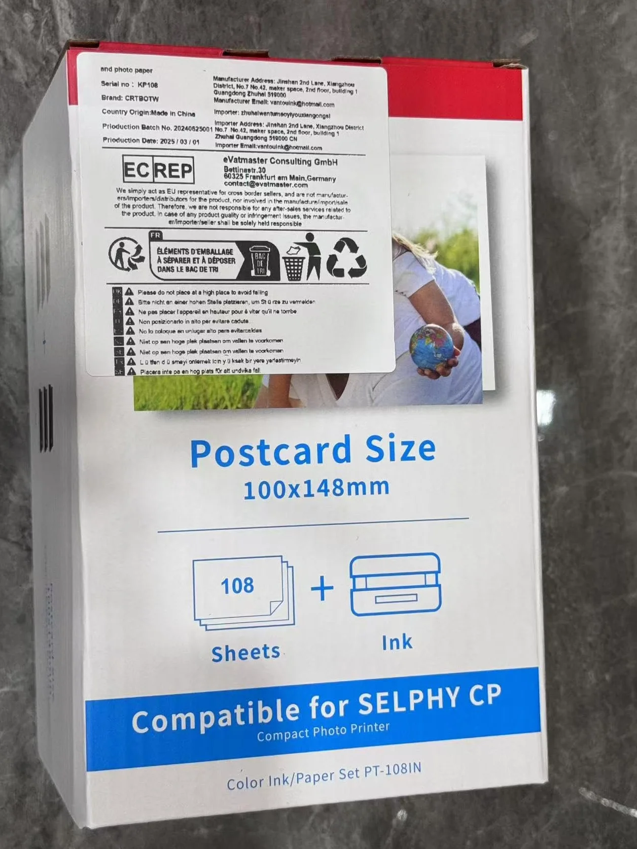 Canon Selphy CP1500 CP1300 CP1200 CP1000 CP910 cartouche d'encre 3 couleurs KP-108IN 108 feuilles papier brillant 4x6 sublimation
