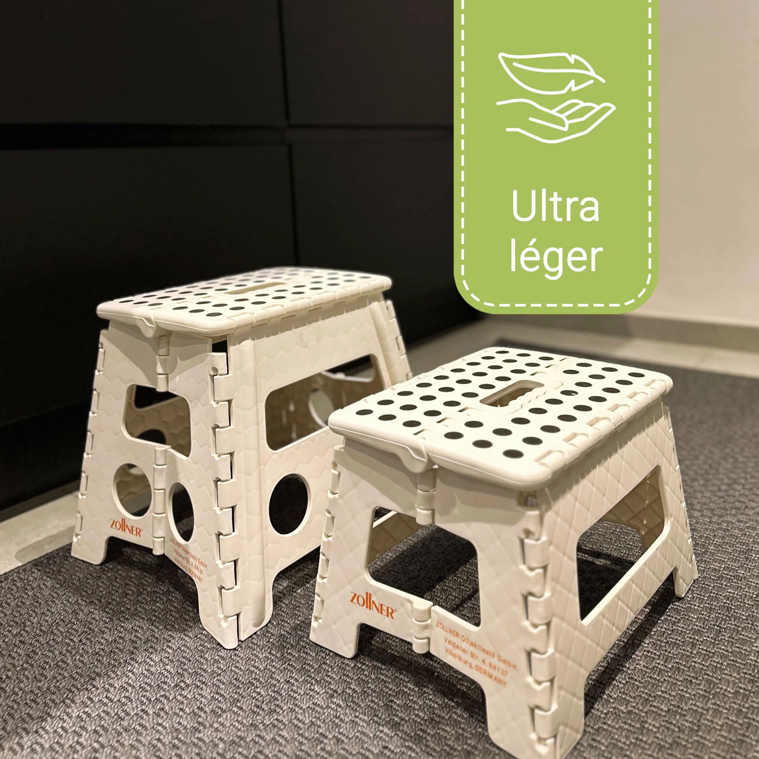 Tabouret Pliable ZOLLNER pour Enfants et Adultes 120 kg Plastique Blanc 22 cm