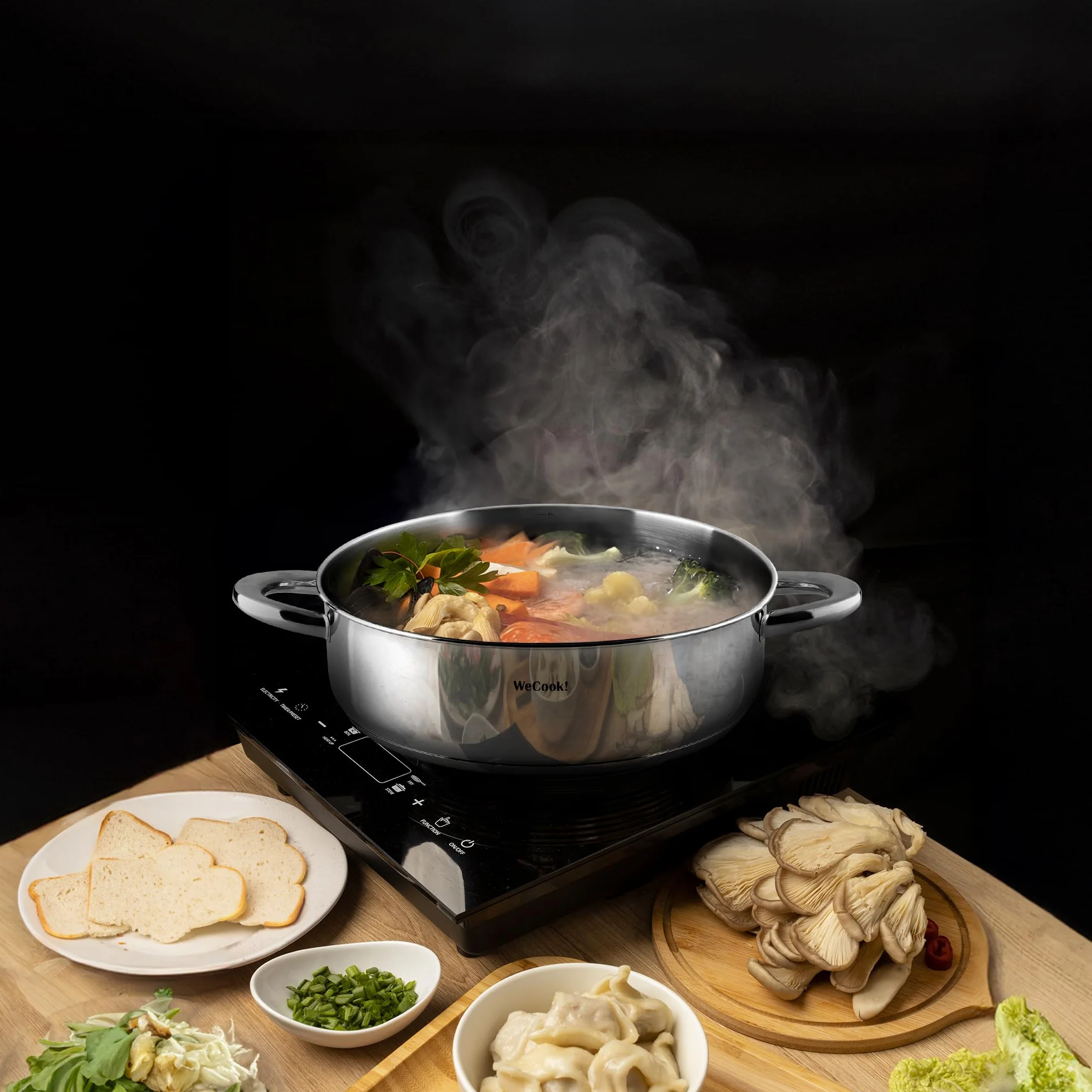 STAINLESS LOW COOKING POT WITH LID 28 cm.